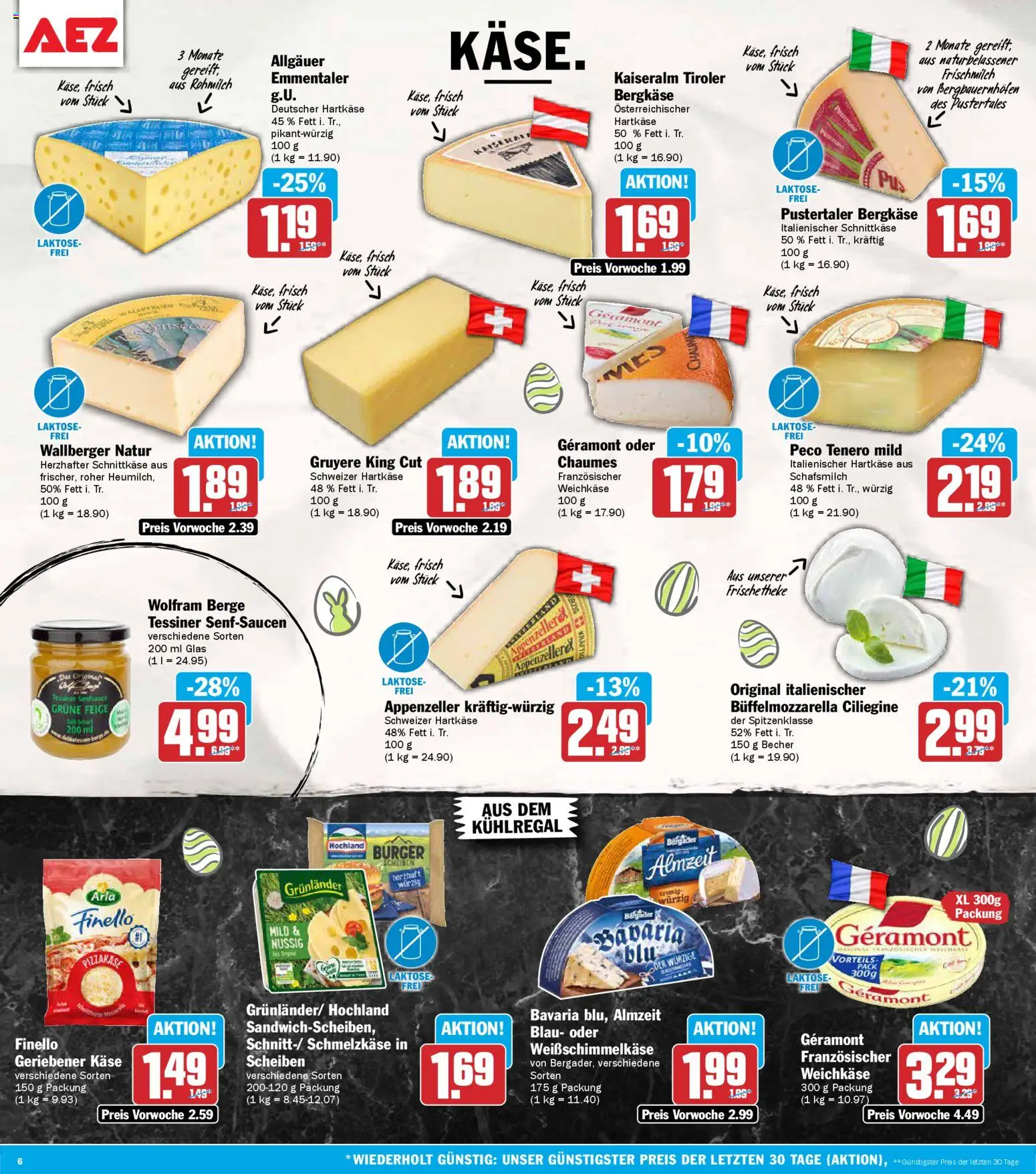 AEZ Prospekt 	 – gültig ab 30.03.2026 | Seite: 6 | Produkte: Geramont, Käse, Burger, Grunlander