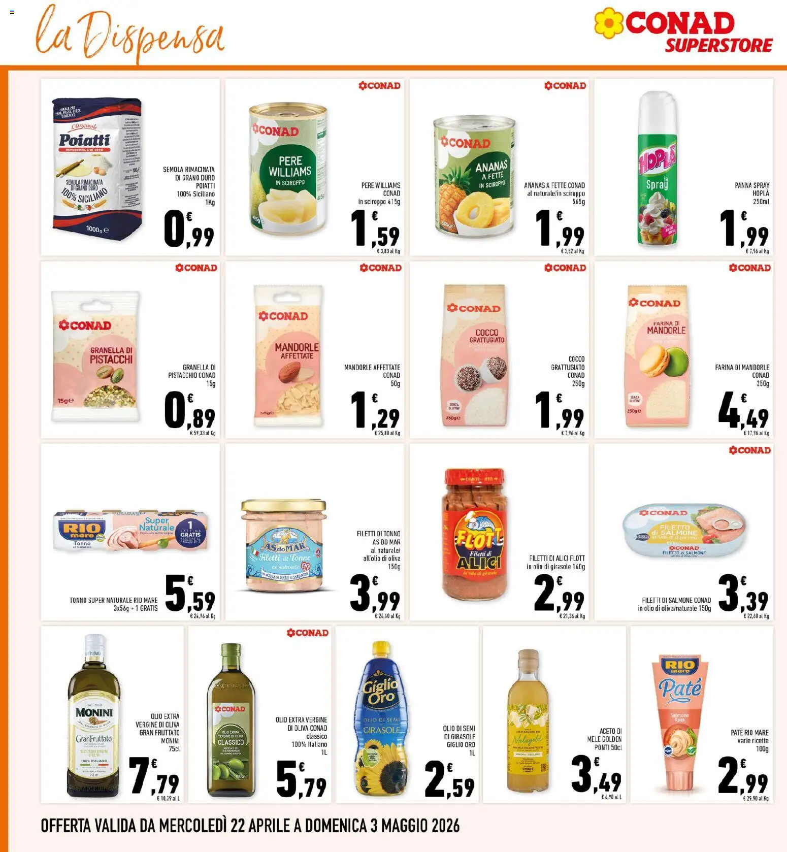 Volantino Conad del 22.04.2026 | Pagina: 20 | Prodotti: Paté, Pane, Farina, Tonno