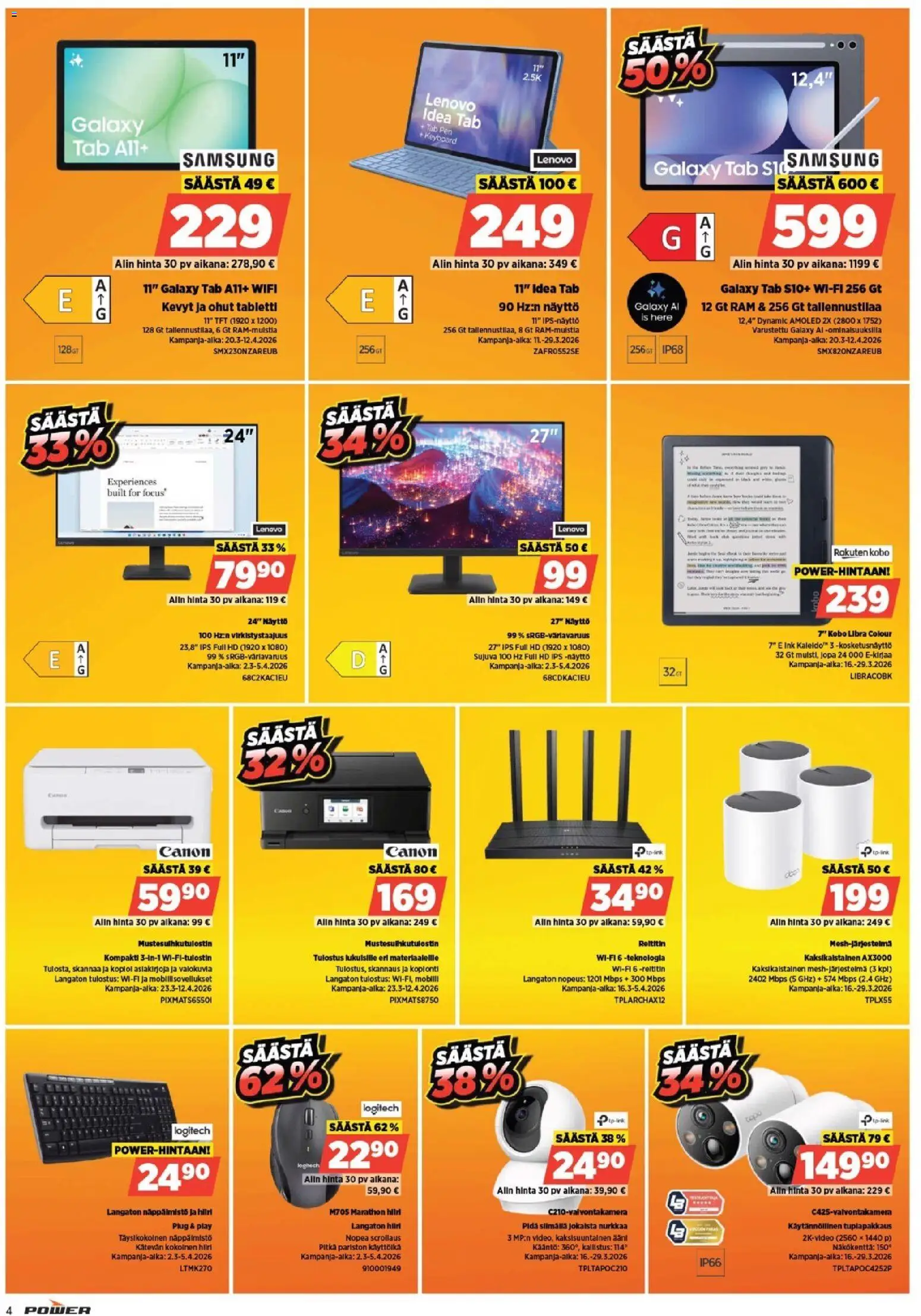 Power tarjoukset – voimassa 23.03.2026 alkaen | Sivu: 4 | Tuotteet: Tabletti, Näyttö, Hiiri