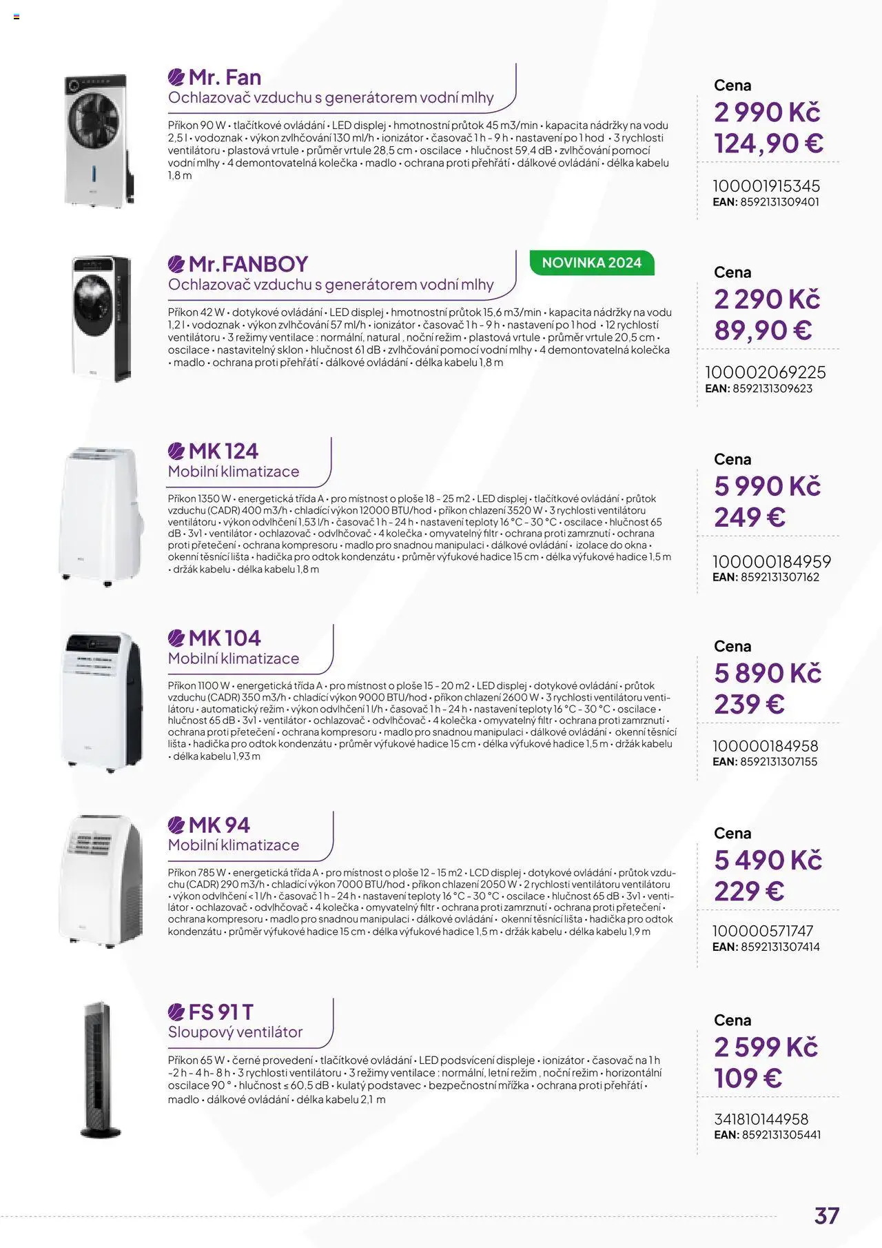 Expert elektro katalog - ECG - Malé domácí spotřebiče od 01.10.2024 | Strana: 37 | Produkty: Hadice, Klimatizace, Ventilátor, Sloupový ventilátor