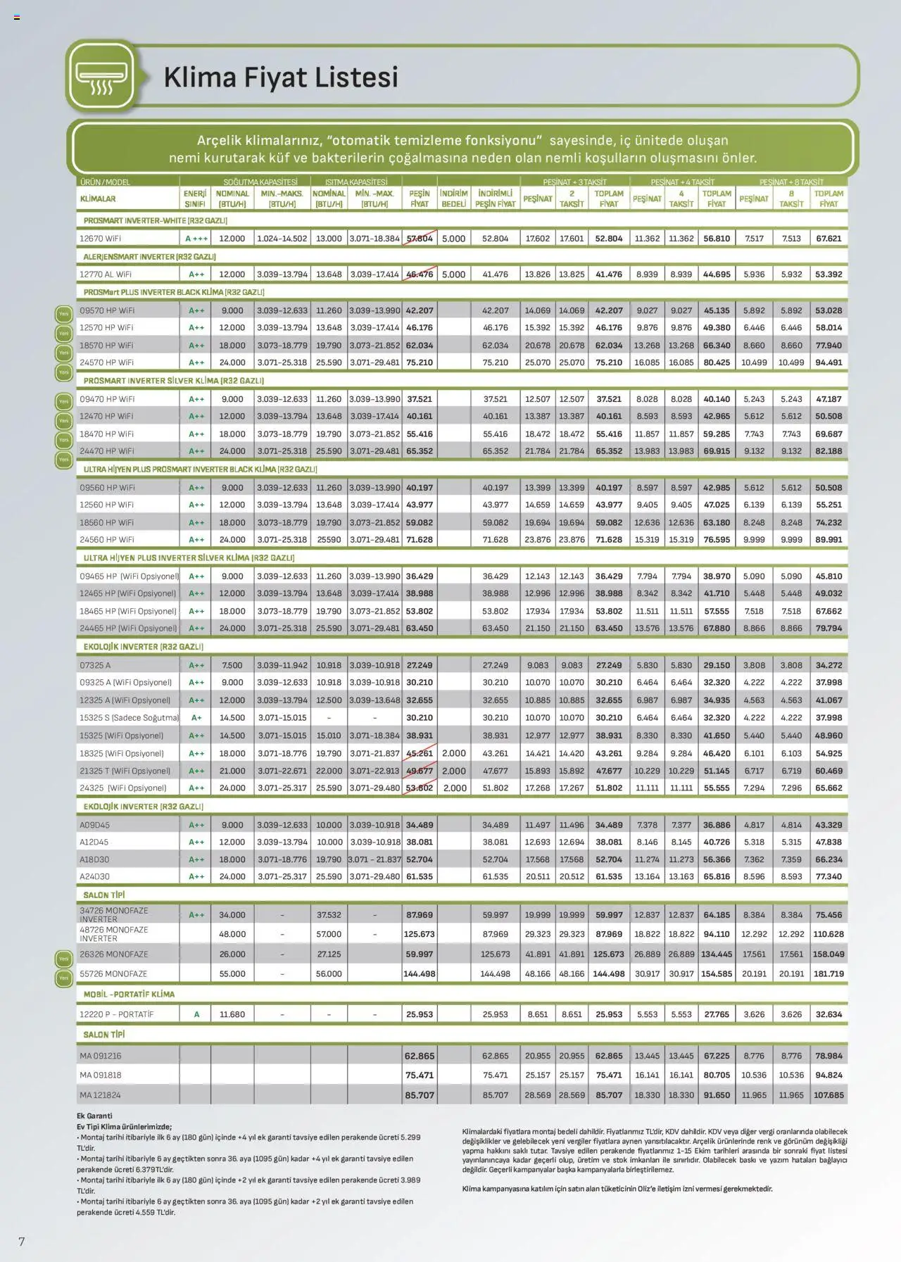 Arçelik İklimlendirme Kataloğu - 01.10.2025 tarihinden itibaren geçerlidir | Sayfa: 7 | Ürünler: Baskı, Bağlayıcı, Klima