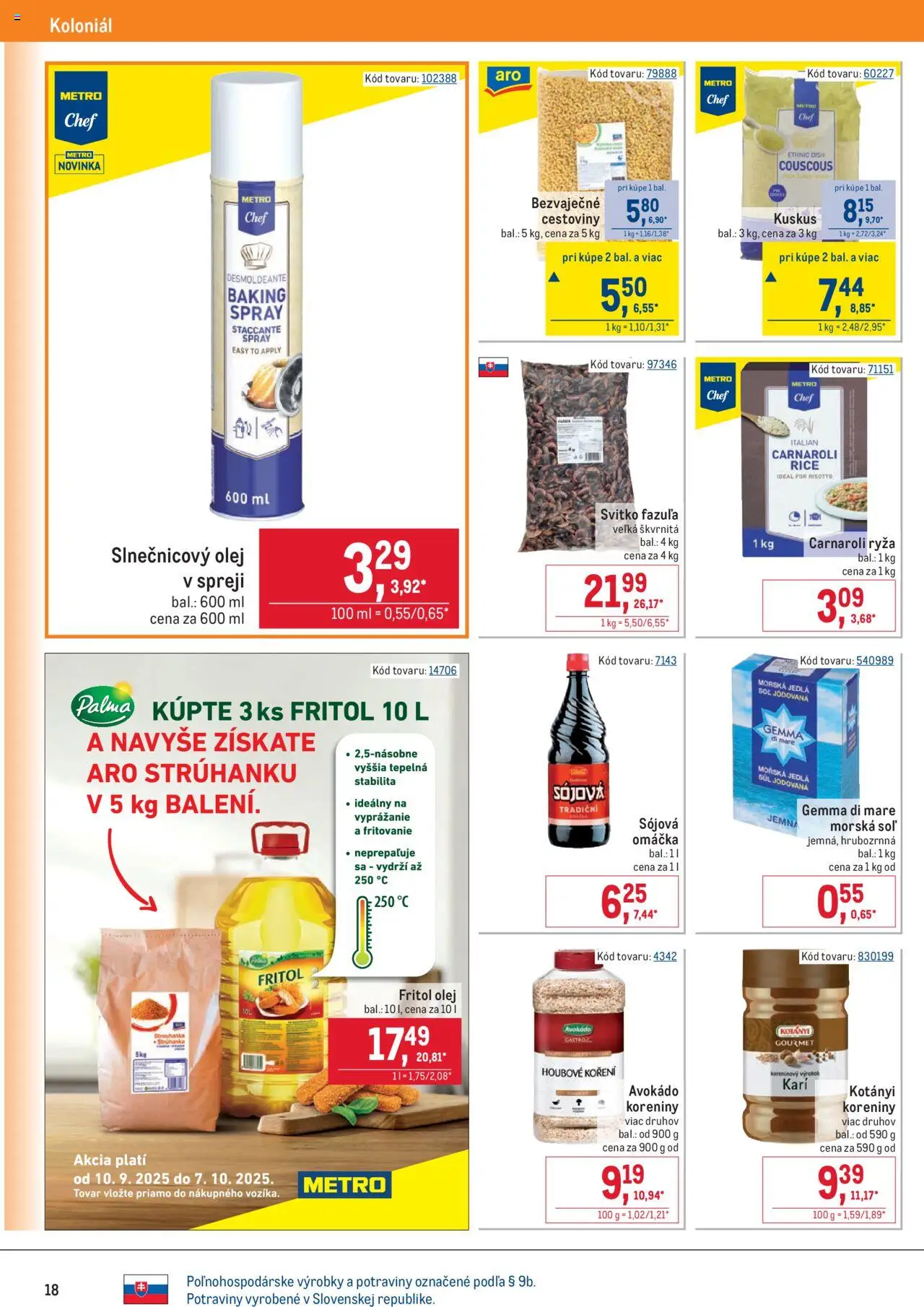 Nové Metro akcie – leták je platný od 10.09.2025 | Strana: 18 | Produkty: Olej, Ryža, Cestoviny, Soľ