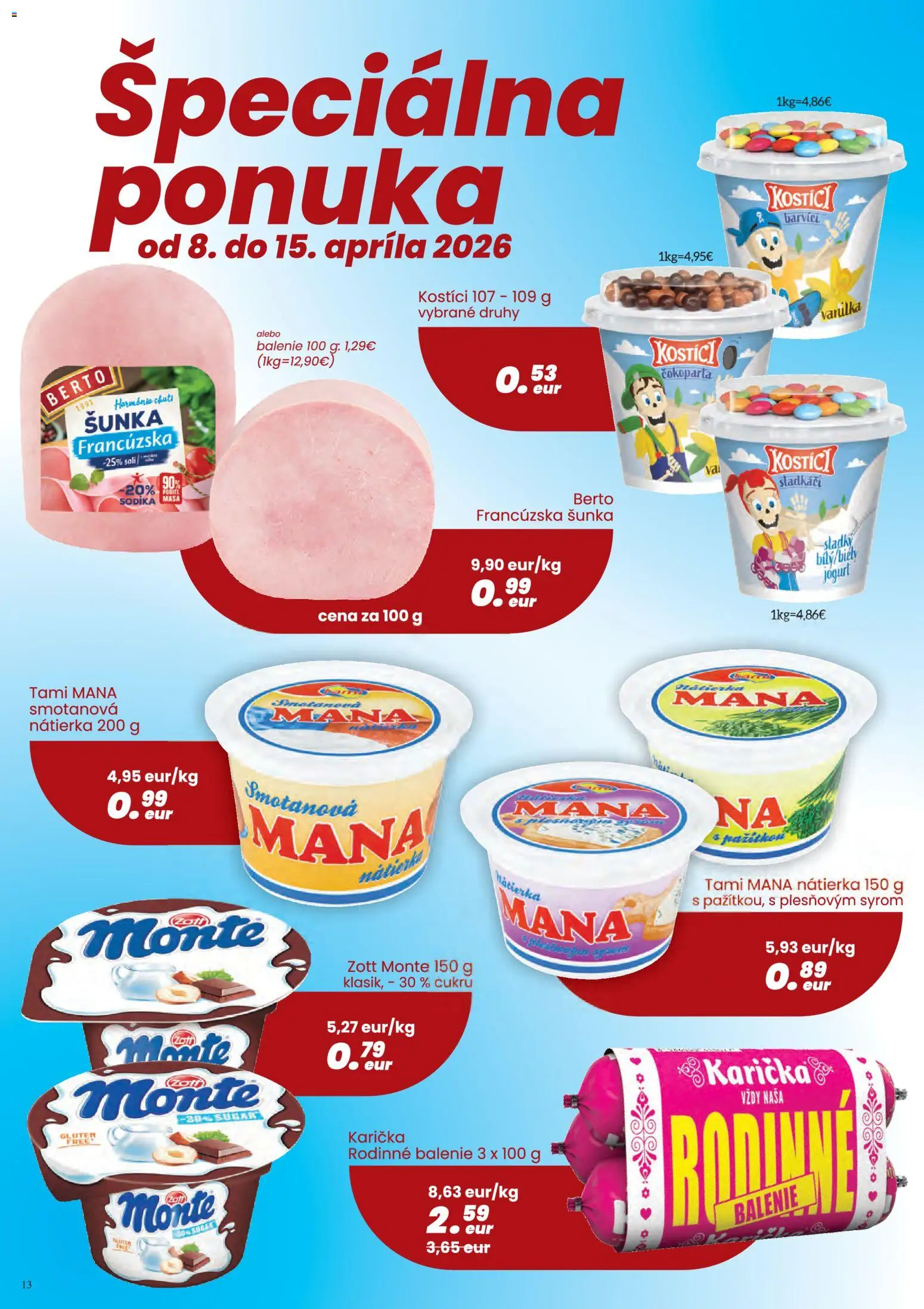 Nové Nitrazdroj akcie – leták je platný od 01.04.2026 | Strana: 13 | Produkty: Jogurt, Šunka