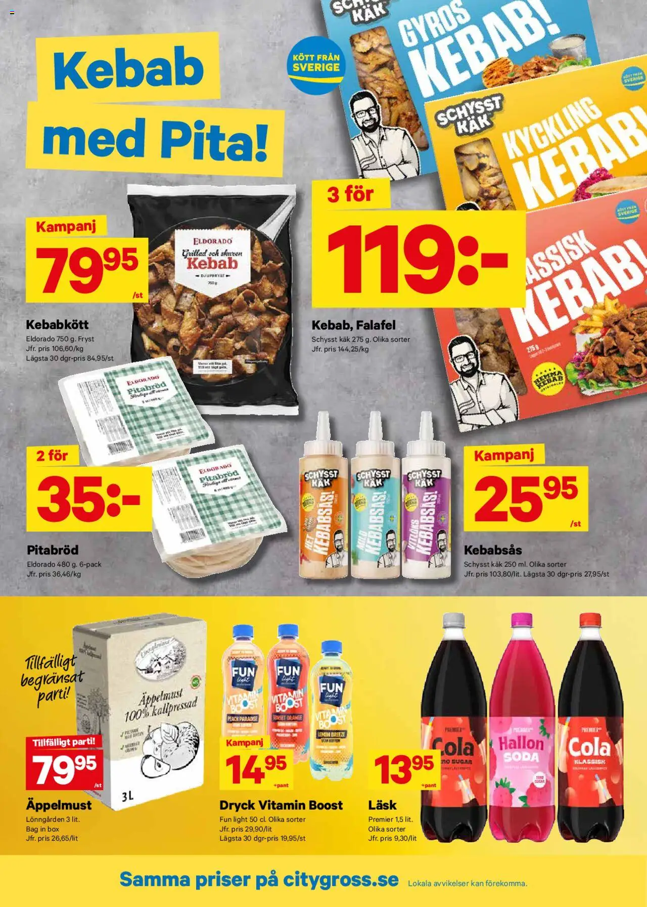City Gross reklamblad aktuell från 11.08.2025 | Sida: 9 | Produkter: Pitabröd, Kebabsås, Falafel, Hallon