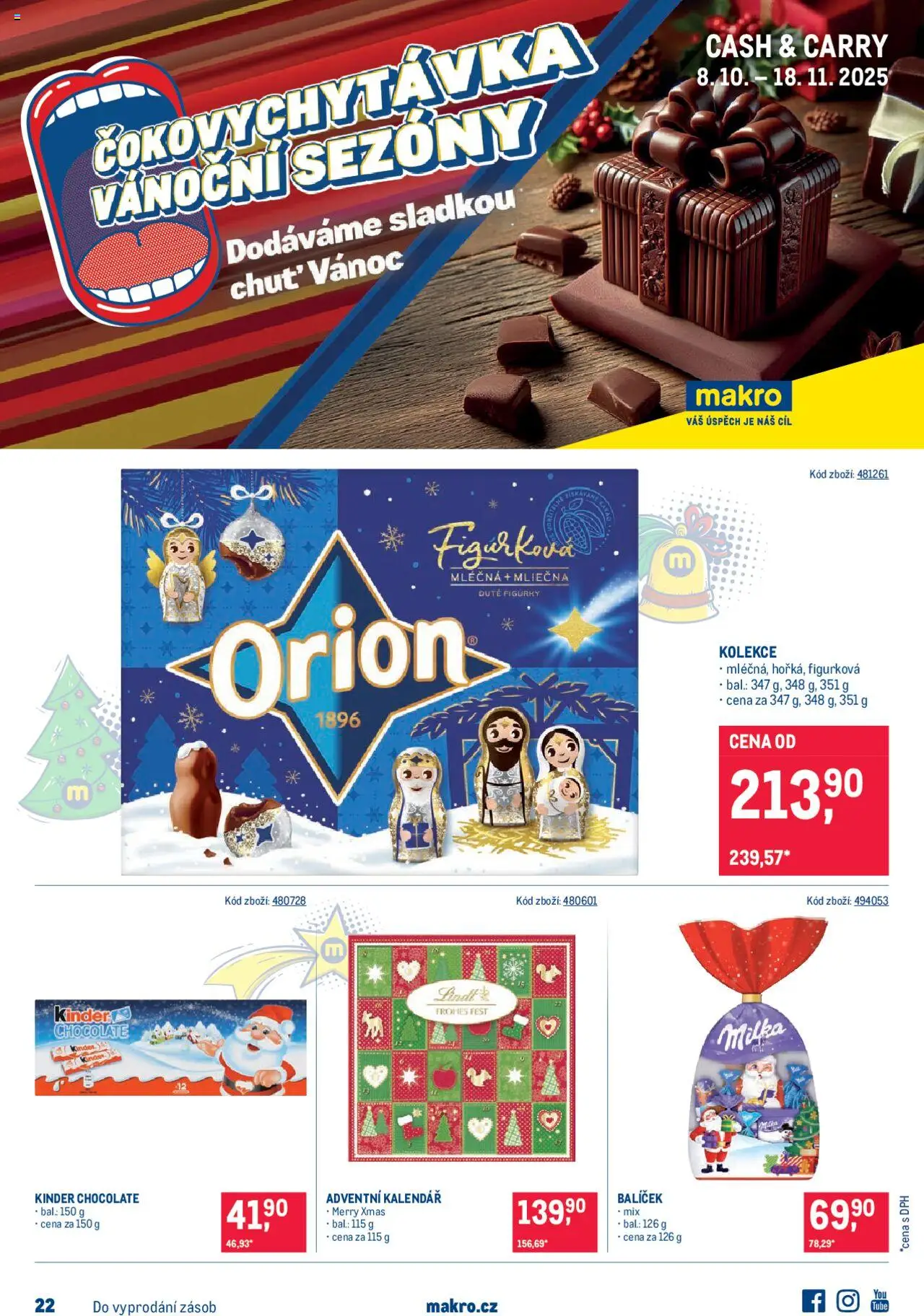 Makro leták - Mikulášské čokolády od 08.10.2025 | Strana: 1 | Produkty: Milka, Adventní kalendář, Kakao, Kinder