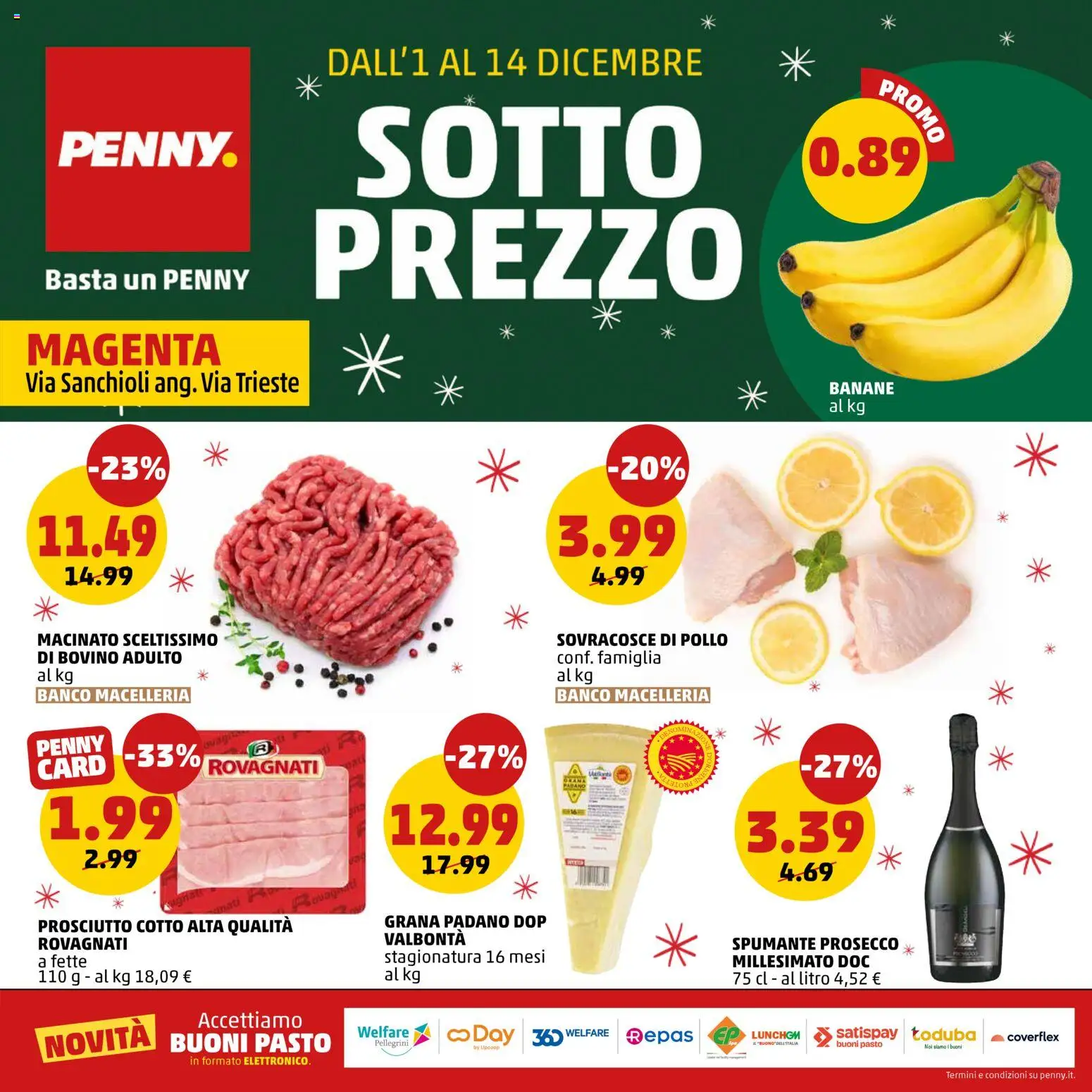 Volantino PENNY del 01.12.2025 | Pagina: 1 | Prodotti: Bovino, Pollo, Banane, Grana Padano