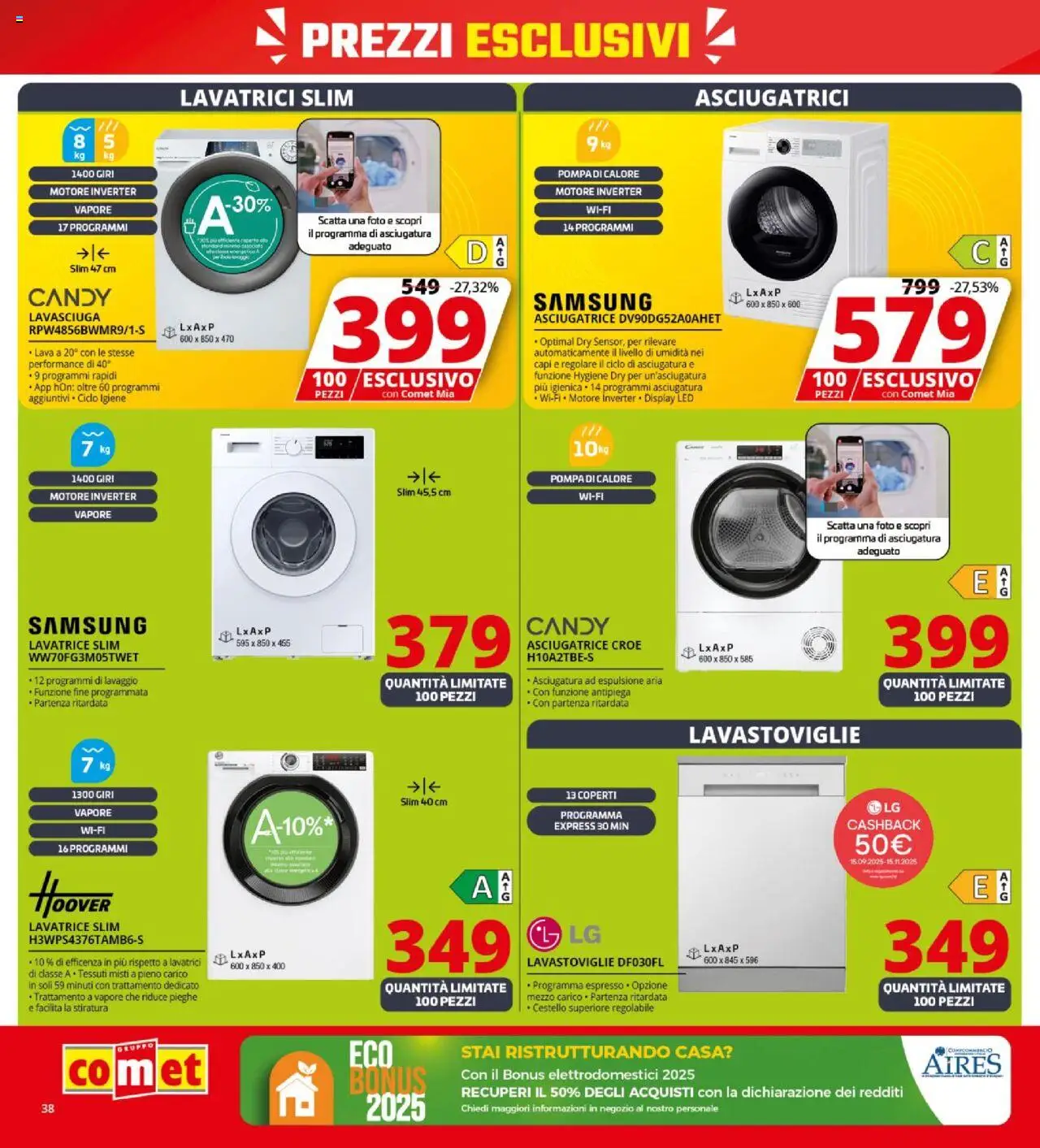 Volantino Comet del 09.10.2025 | Pagina: 38 | Prodotti: Lavasciuga, Lavatrice, Lavastoviglie, Samsung