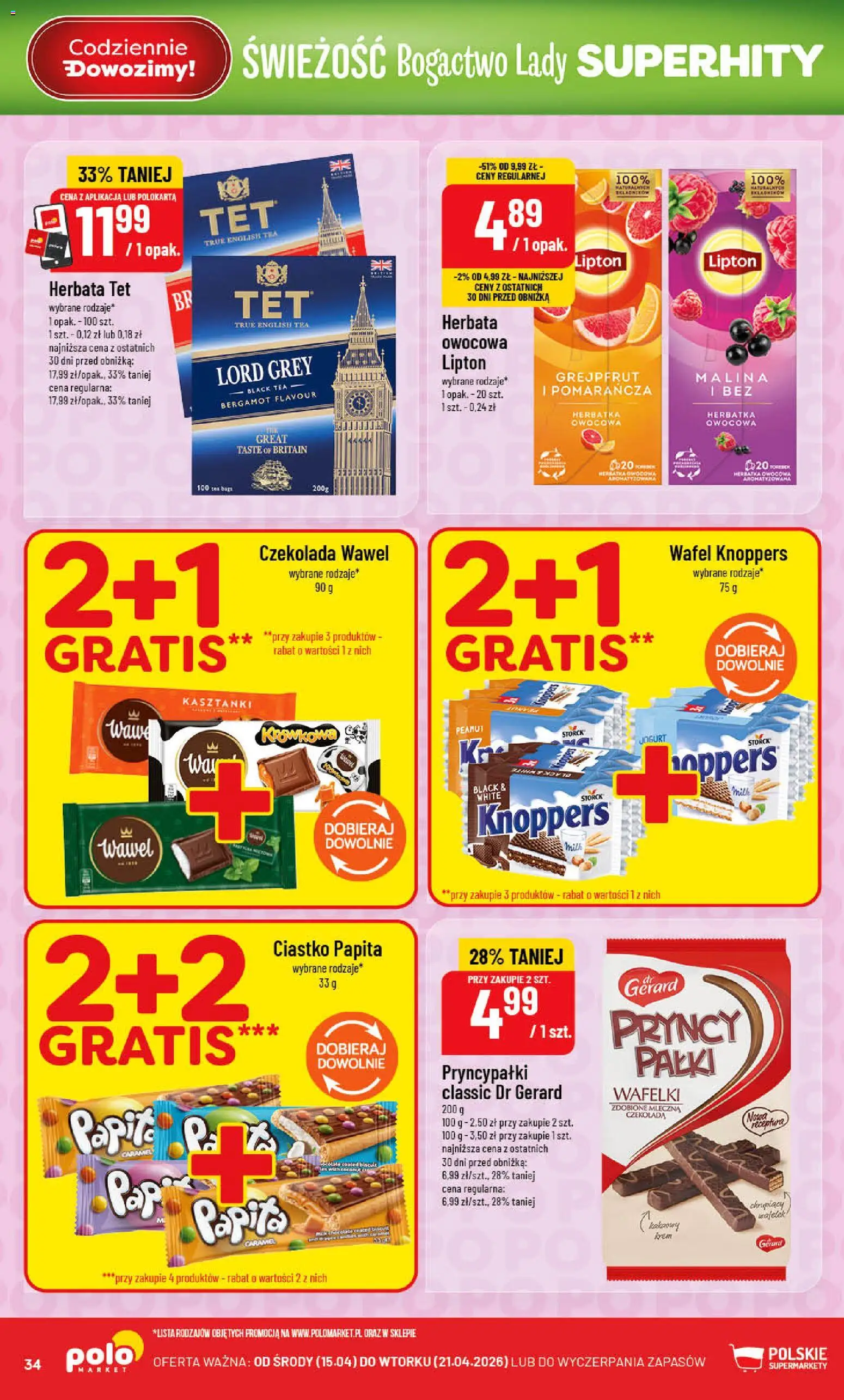 POLOmarket gazetka od 15.04.2026 | Strona: 34 | Produkty: Knoppers, Malina, Wafelki, Grejpfrut