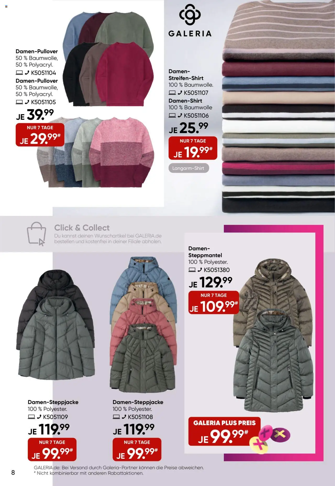 Galeria Karstadt Kaufhof Prospekt 	 – gültig ab 17.09.2025 | Seite: 8 | Produkte: Steppmantel, Langarmshirt