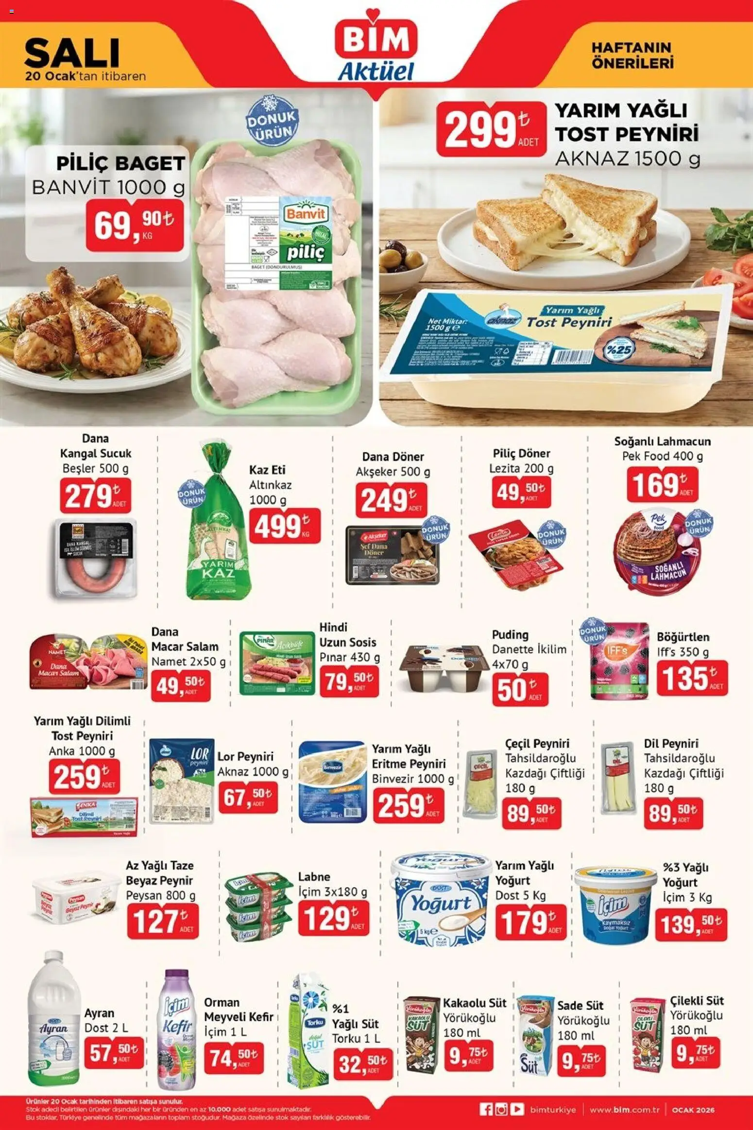 BİM Katalog - 20.01.2026 tarihinden itibaren geçerlidir | Sayfa: 2 | Ürünler: Döner, Yoğurt, Sosis, Piliç
