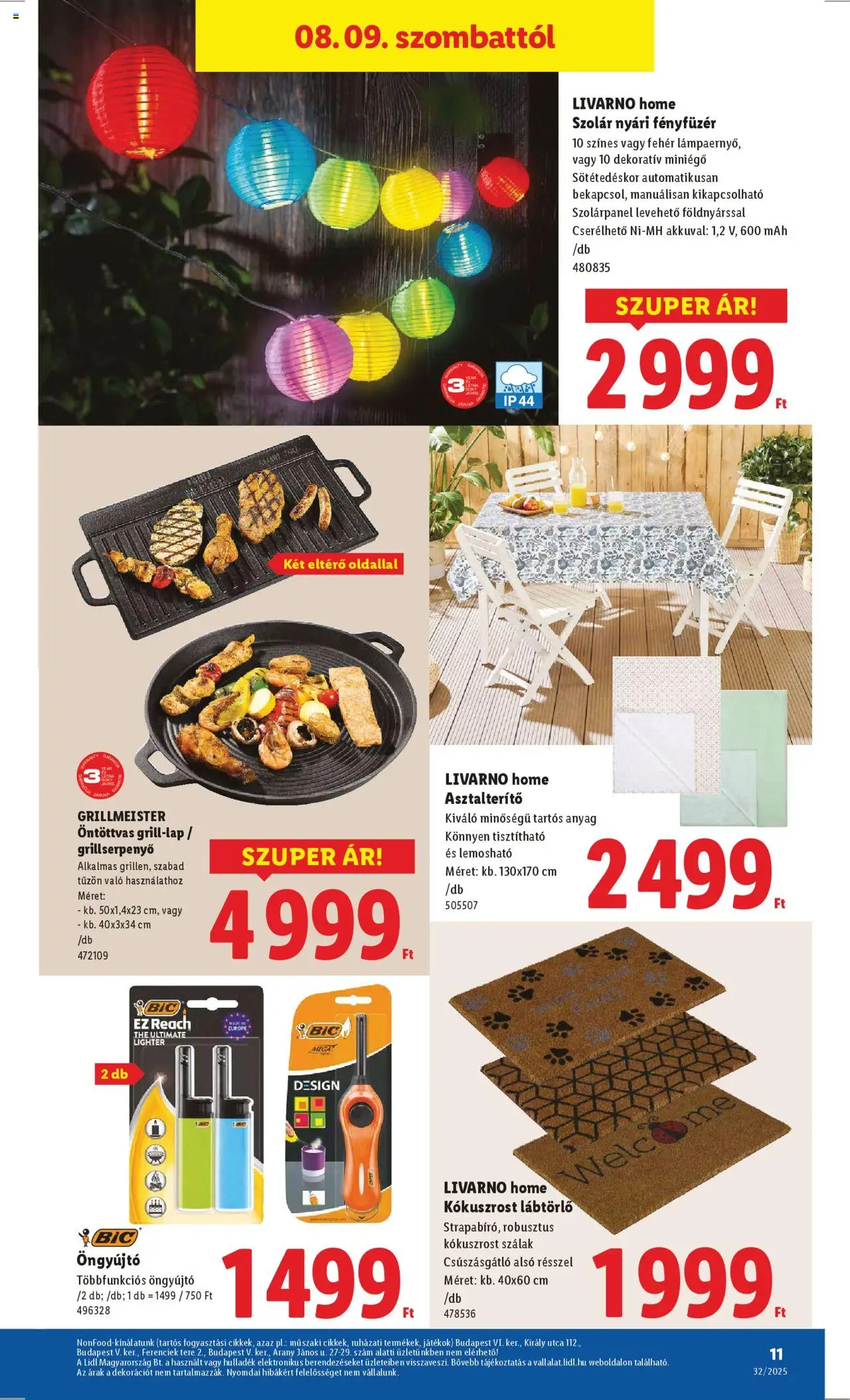 Lidl akciós ujság - amely érvényes a következő dátumtól: 07.08.2025 | Oldal: 11 | Termékek: Fényfüzér, Játékok, Lábtörlő, Asztalterítő