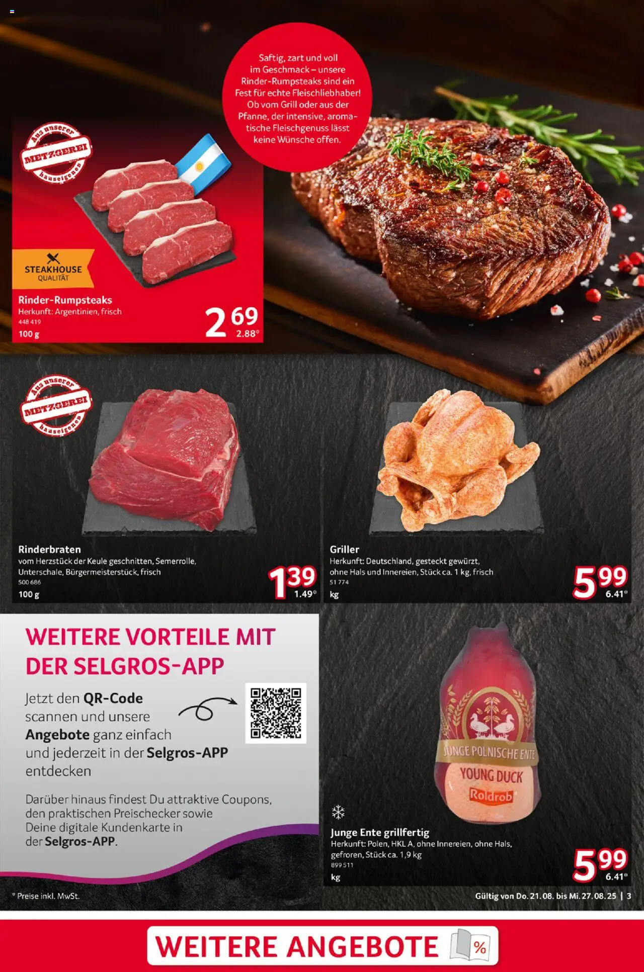 Selgros Prospekt 	 - gültig ab dem 21.08.2025 | Seite: 3 | Produkte: Rinderbraten, Grill, Griller, Ente