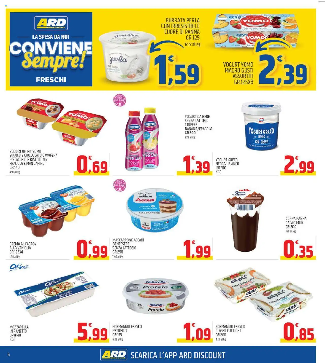 Volantino ARD Discount del 28.08.2025 | Pagina: 6 | Prodotti: Formaggio, Cacao, Mascarpone, Burrata