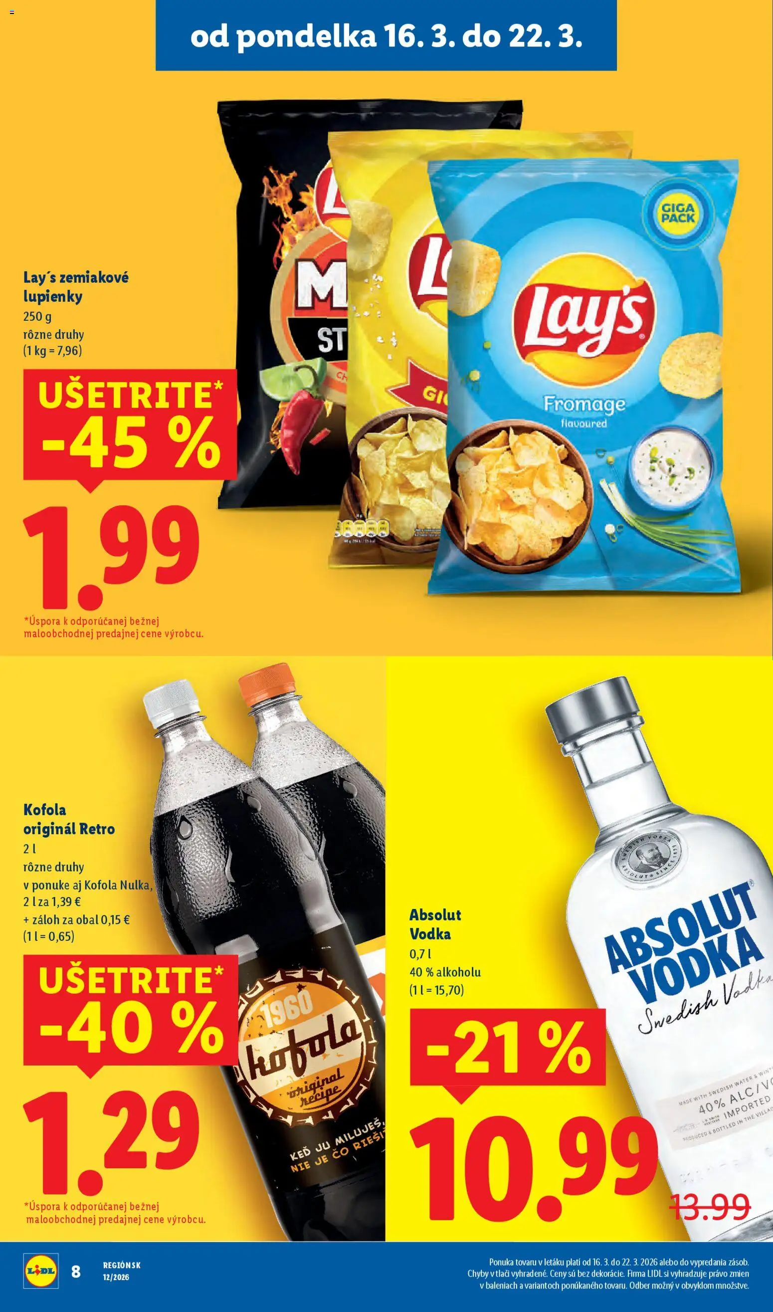 Nové Lidl akcie – leták je platný od 16.03.2026 | Strana: 20 | Produkty: Kofola, Vodka, Absolut vodka