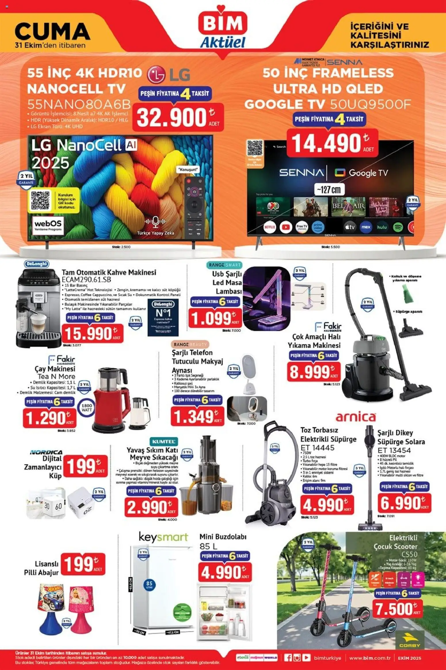 BİM Katalog Cuma - 31.10.2025 tarihinden itibaren geçerlidir | Sayfa: 1 | Ürünler: Su ısıtıcı, Makyaj, USB, Demlik