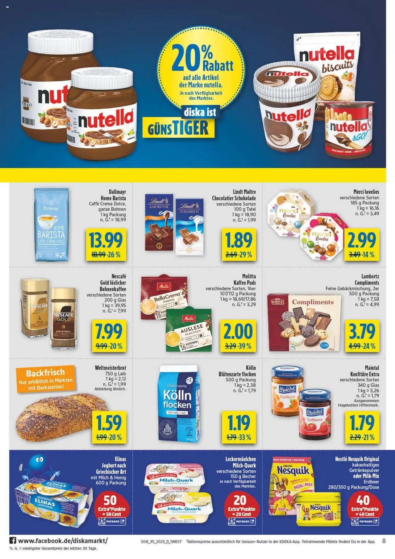 Diska - Bayern - gültig ab dem 25.08.2025 | Seite: 8 | Produkte: Melitta, Kaffeepads, Schokolade, Lindt