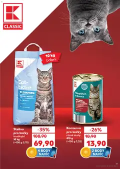 Náhled letáku Stelivo pro kočky hrudkující, Cat litter clumping, 10 kg od 07.01.2026 | Strana: 31 | Produkty: Stelivo pro kočky, Stelivo, Body, Konzerva pro kočky