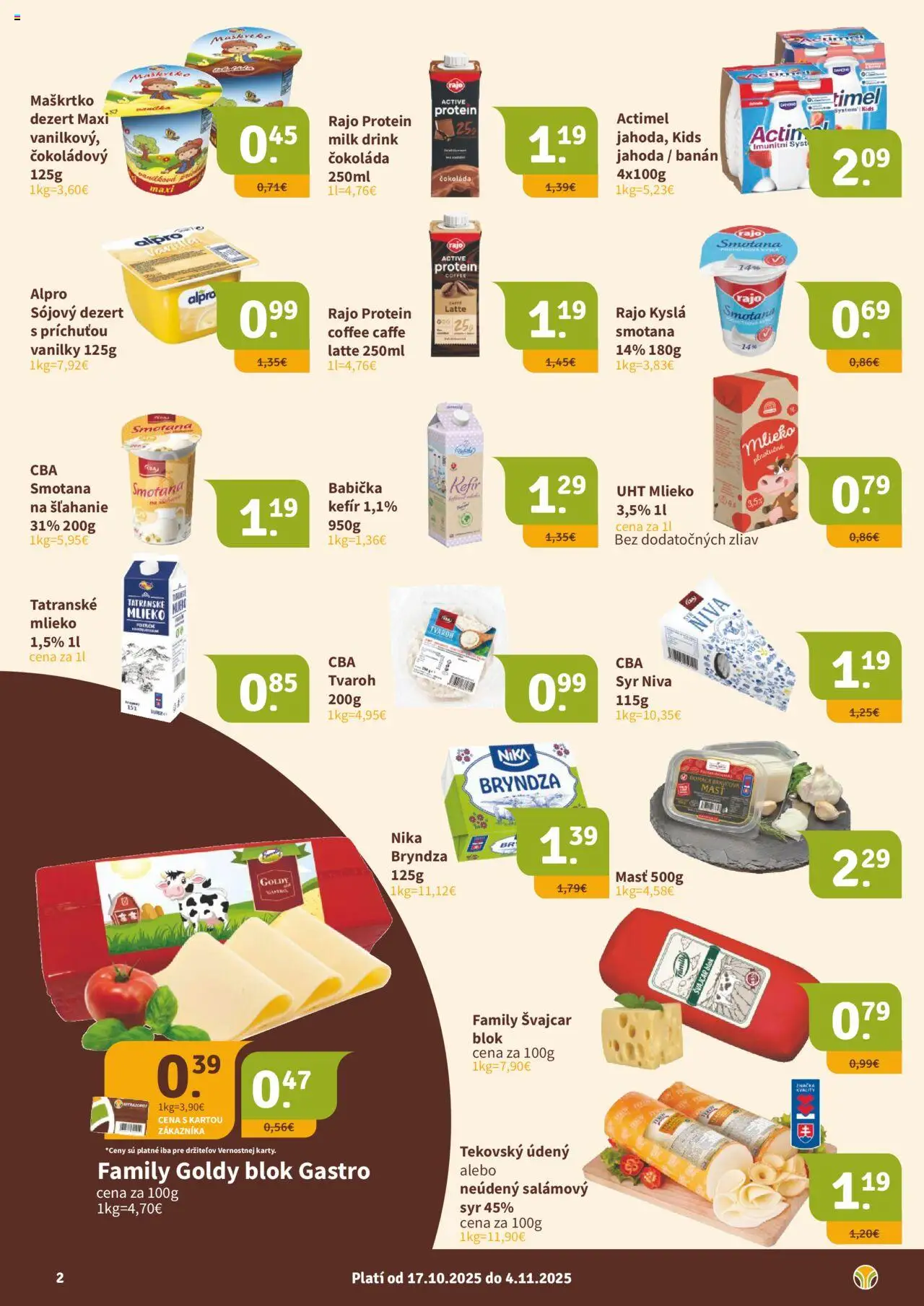 Nové Nitrazdroj akcie – leták je platný od 17.10.2025 | Strana: 2 | Produkty: Protein, Bryndza, Čokoláda, Actimel