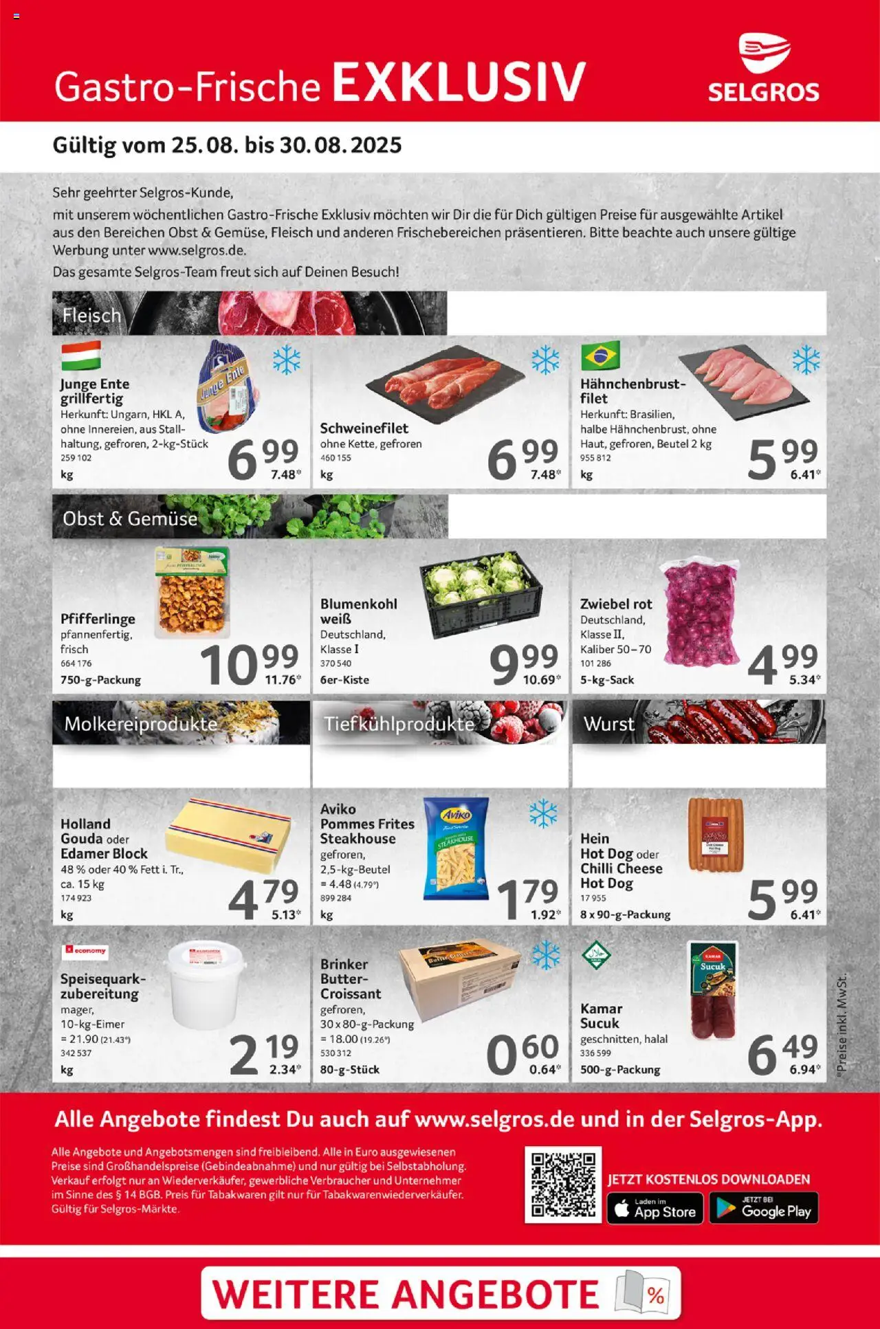 Selgros Gastro Angebote - gültig ab dem 25.08.2025 | Seite: 1 | Produkte: Croissant, Schweinefilet, Fleisch, Ente