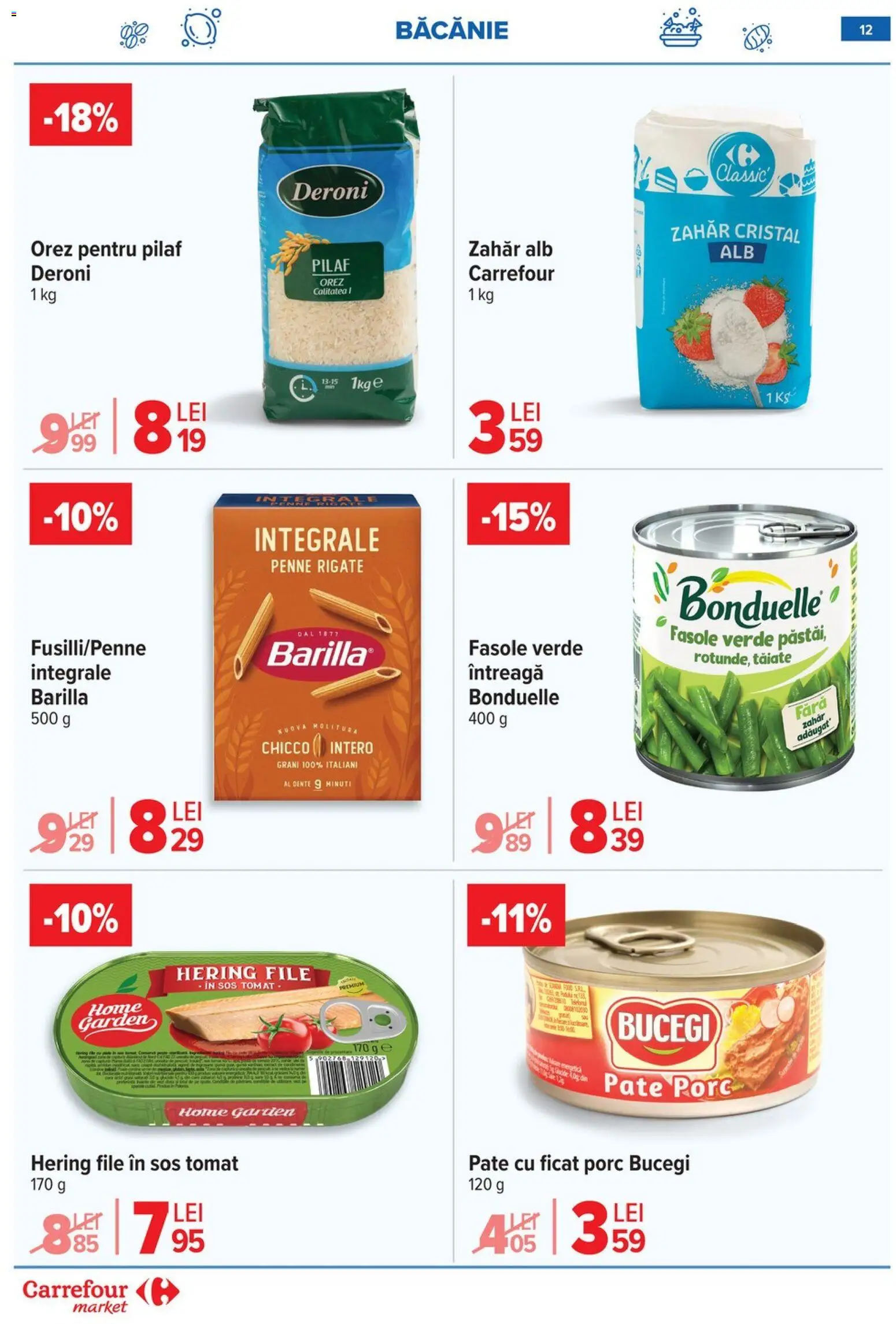 Noul catalog Carrefour – valabil de la 08.01.2026 | Pagină: 12 | Produse: Pate, Orez, Fasole verde, Zahăr