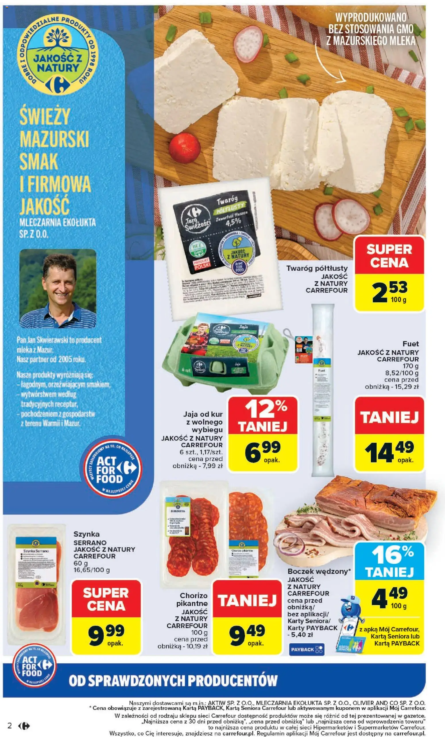 Carrefour Gazetka - Act for food od 03.11.2025 | Strona: 2 | Produkty: Twaróg półtłusty, Mleka, Szynka, Szynka serrano