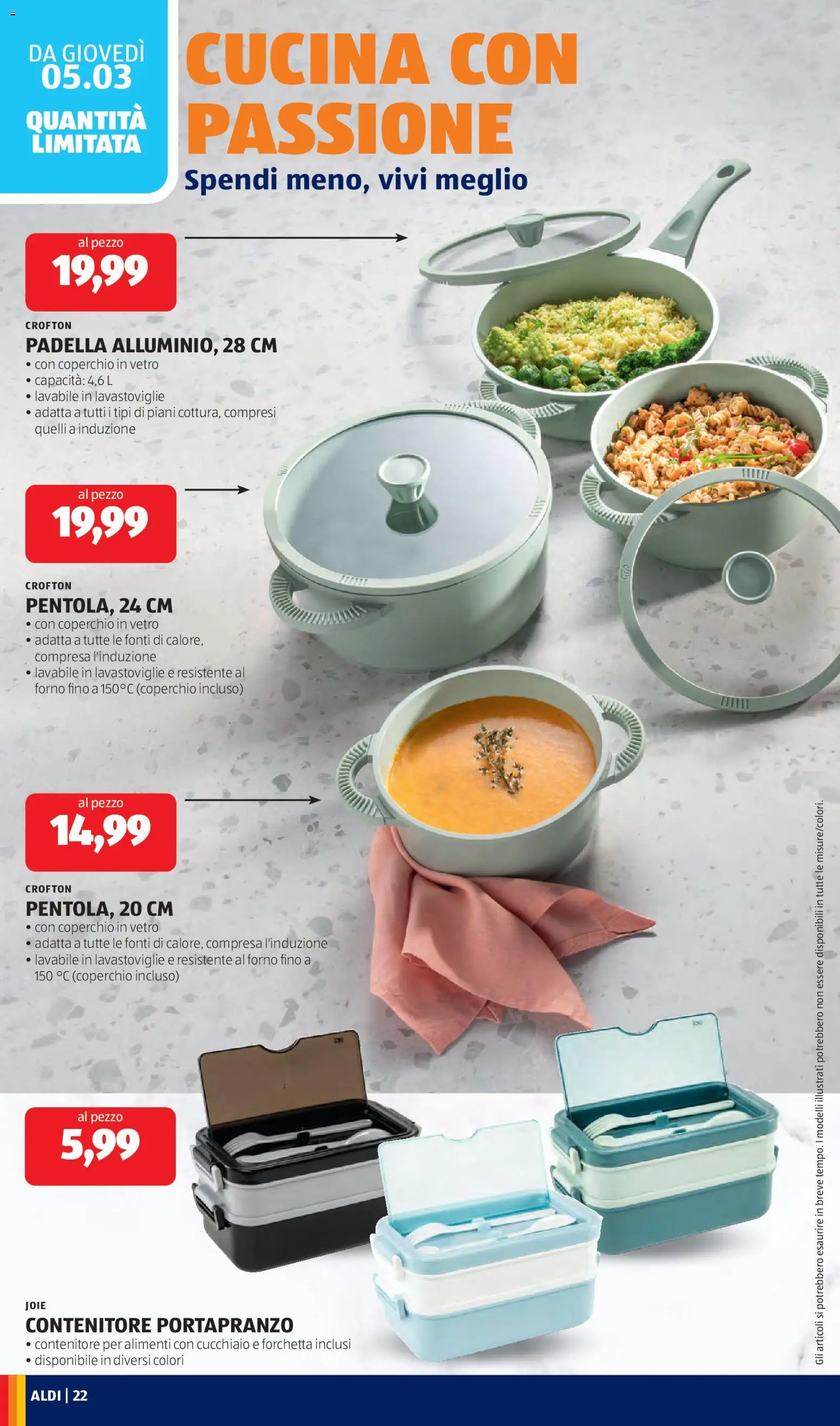 Volantino Aldi del 02.03.2026 | Pagina: 22 | Prodotti: Lavastoviglie, Contenitore, Padella, Forno