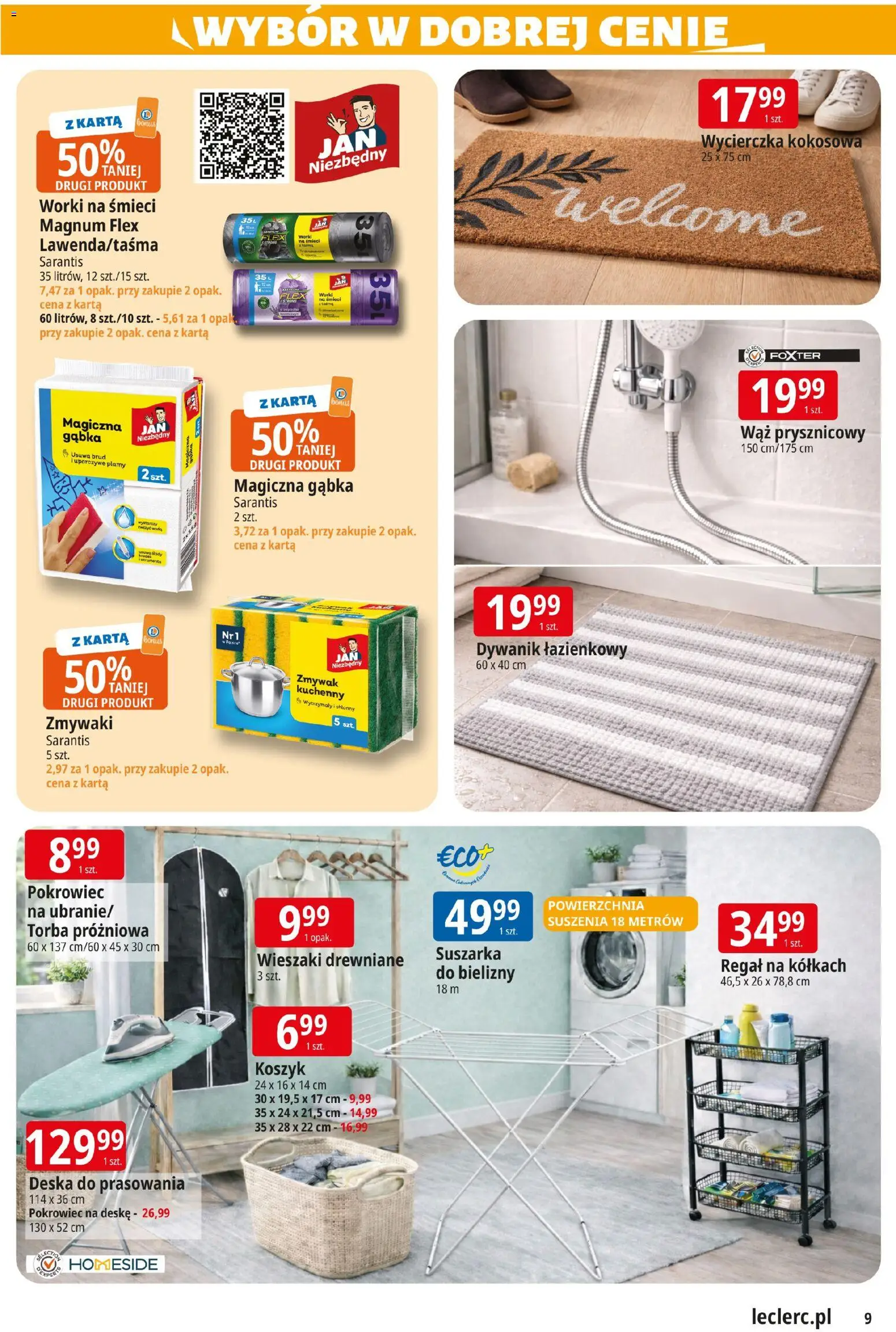 E.Leclerc gazetka - Zamość od 10.03.2026 | Strona: 9 | Produkty: Karta, Dywanik łazienkowy, Suszarka, Woda