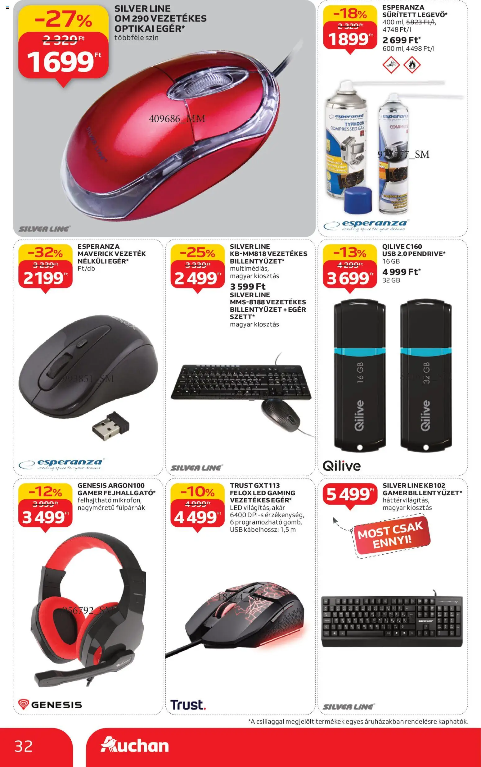 Auchan akciós ujság - amely érvényes a következő dátumtól: 15.01.2026 | Oldal: 32 | Termékek: Egér, Billentyűzet, USB