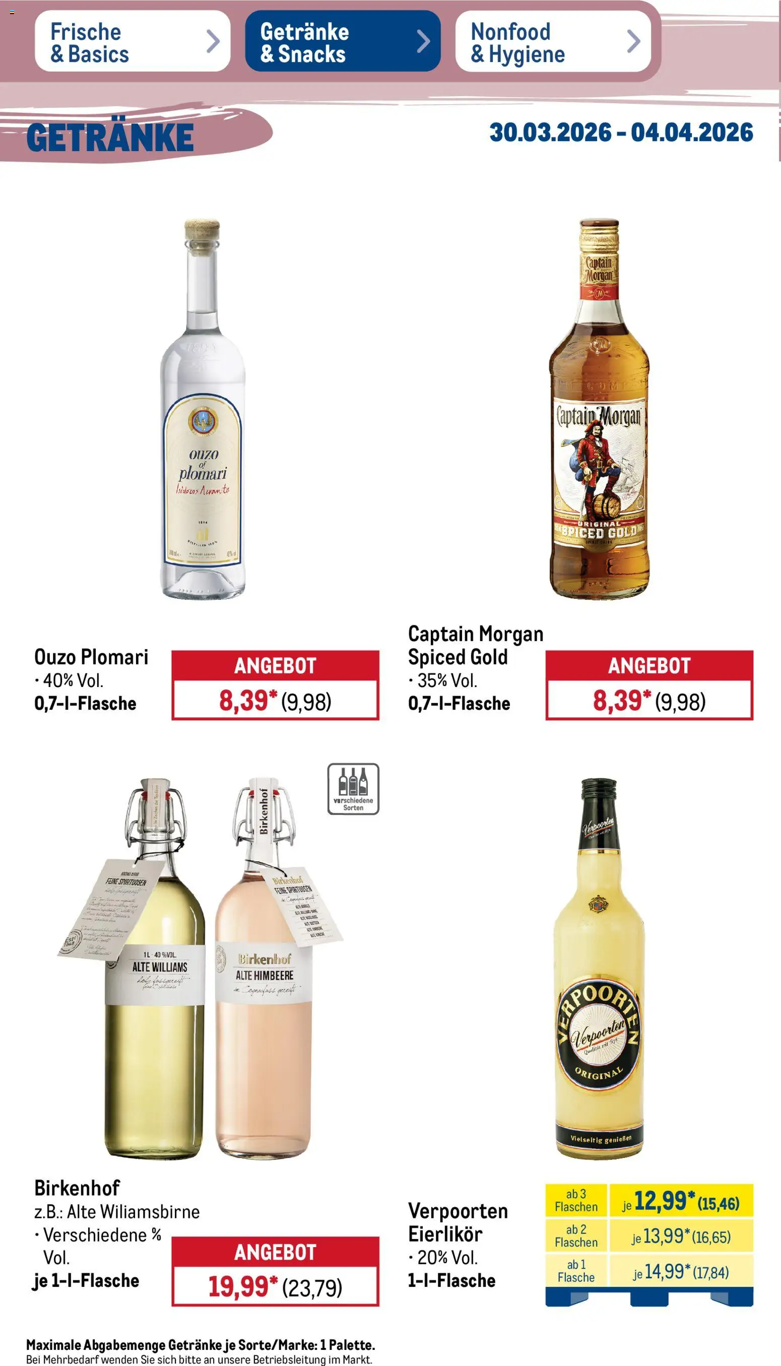 Metro Prospekt 	 – gültig ab 30.03.2026 | Seite: 34 | Produkte: Ouzo, Captain morgan, Himbeere, Ouzo plomari