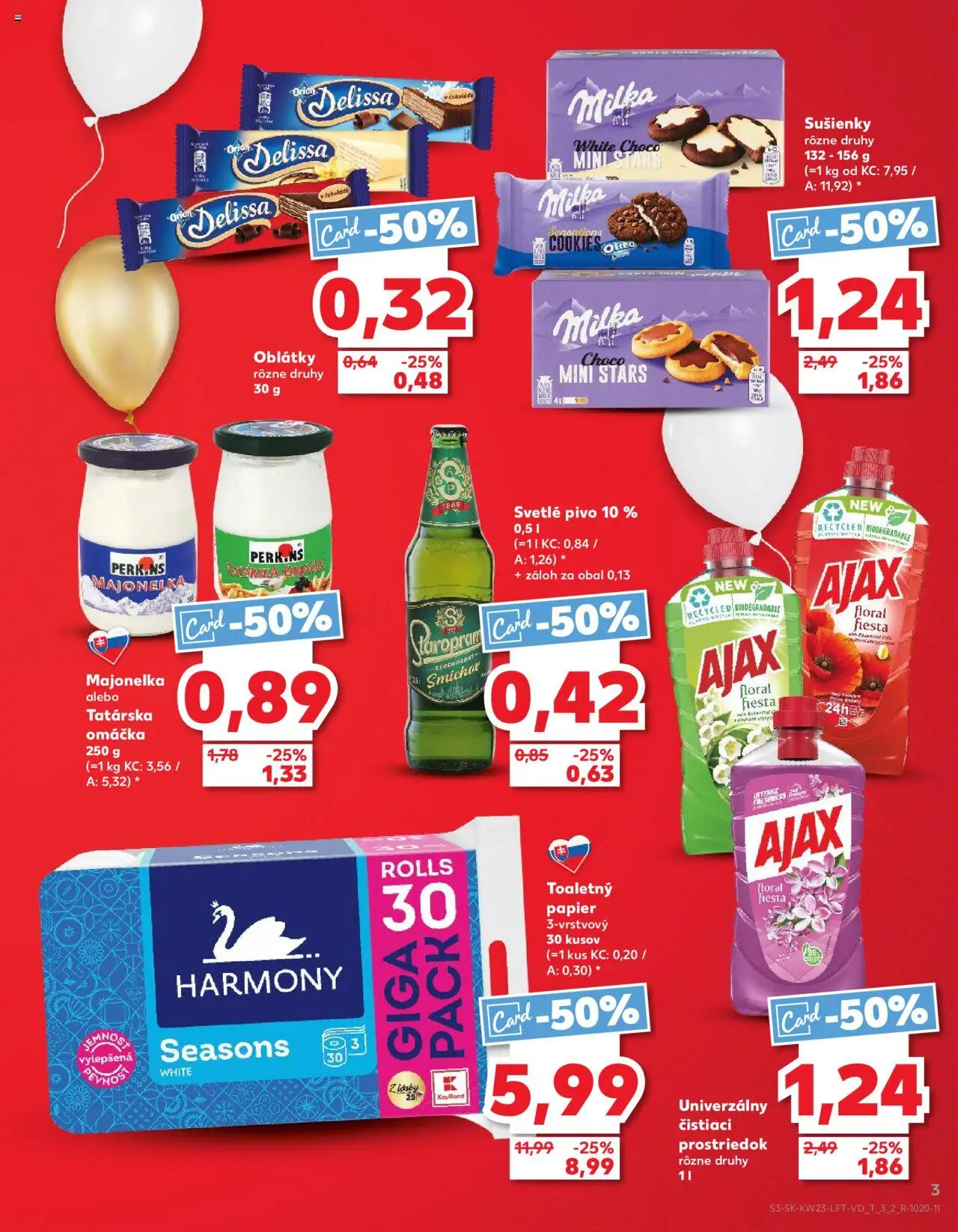 Nové Kaufland akcie – leták je platný od 05.06.2025 | Strana: 3 | Produkty: Toaletný papier, Staropramen, Tatárska omáčka, Flora