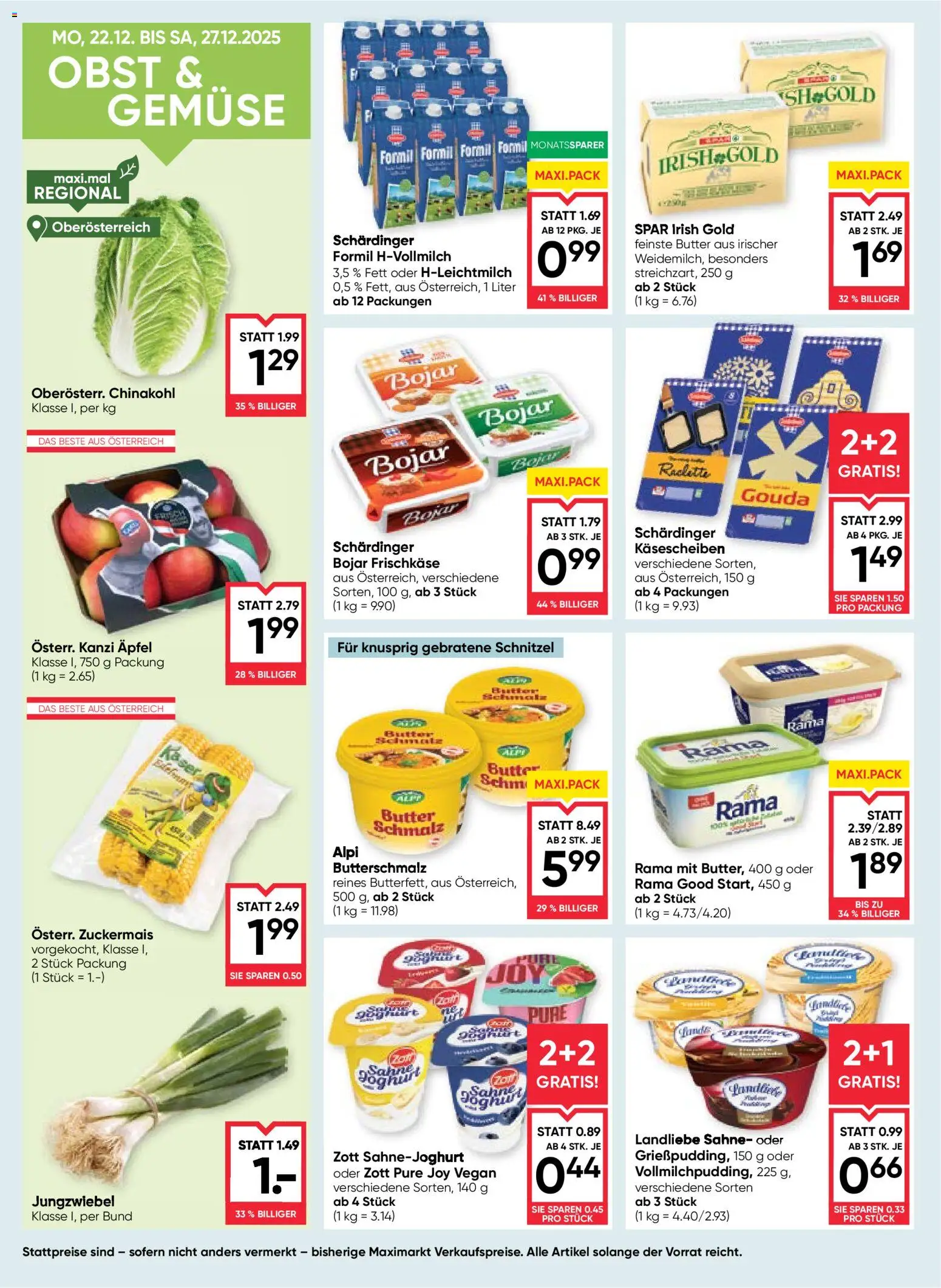 Maximarkt Flugblatt gültig ab 23.12.2025 | Seite: 12 | Produkte: Sahne, Gemüse, Chinakohl, Äpfel