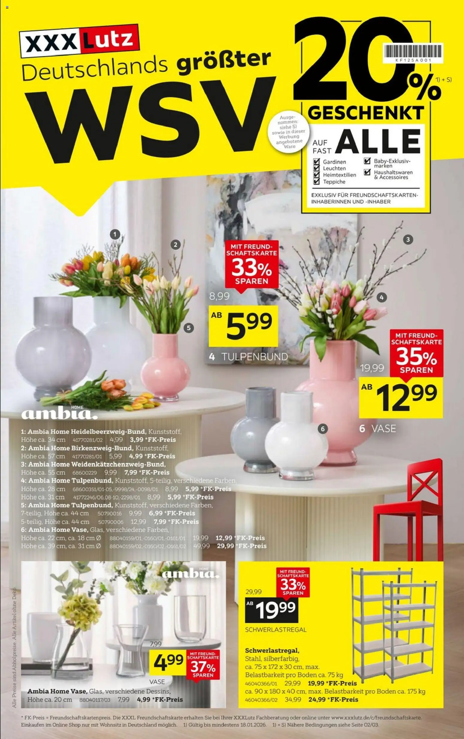 XXXL Lutz Deutschlands größter WSV – gültig ab 02.01.2026 | Seite: 1 | Produkte: Vase, Schwerlastregal