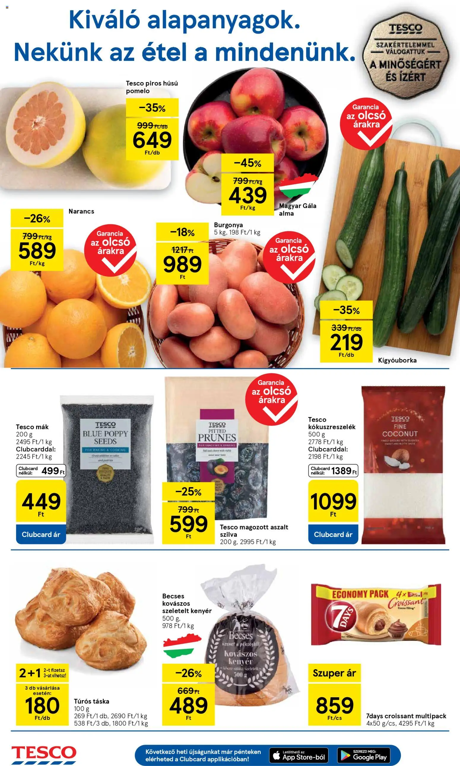 Tesco akciós ujság - amely érvényes a következő dátumtól: 06.11.2025 | Oldal: 2 | Termékek: Croissant, Pomelo, Kókuszreszelék, Alma