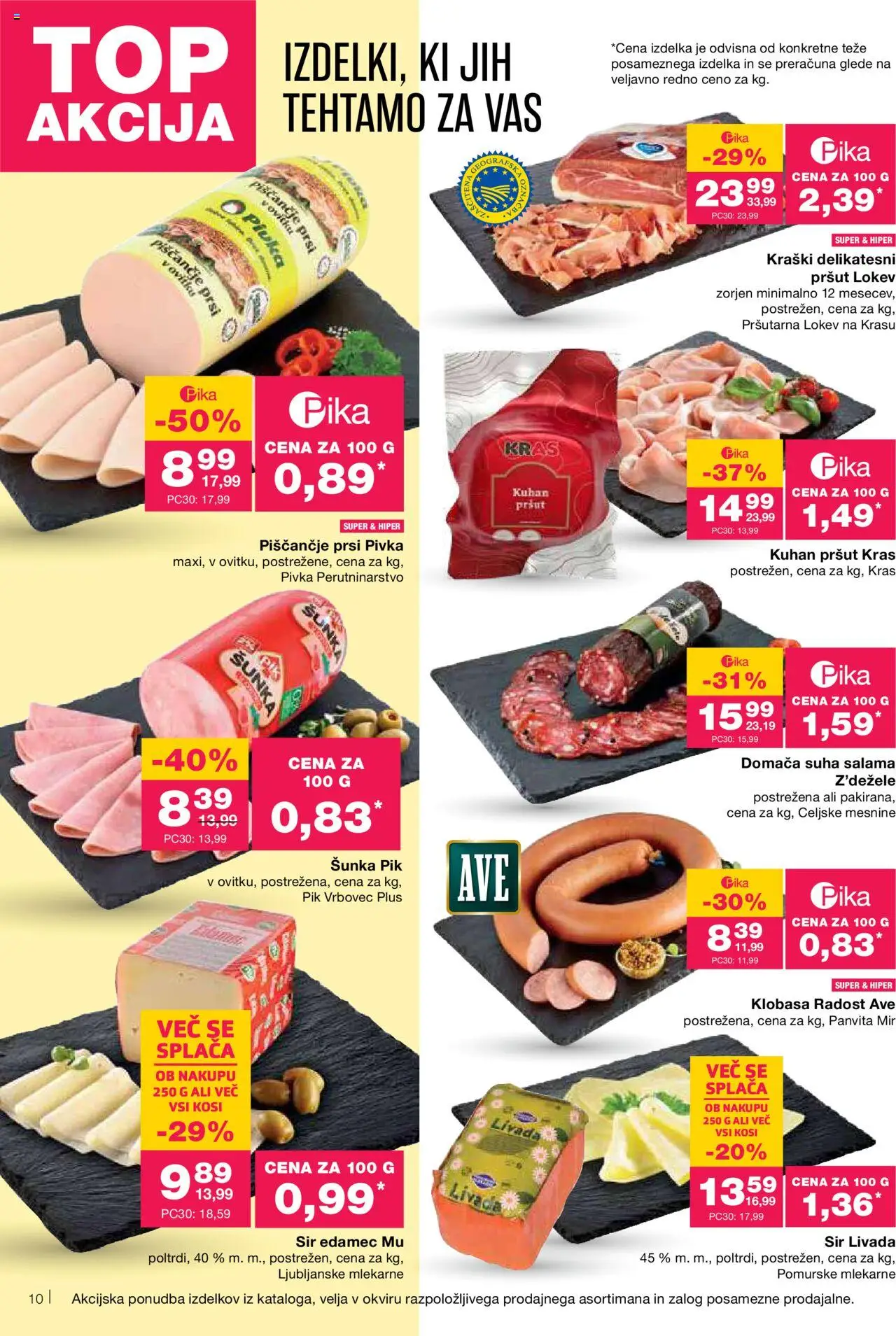 Mercator katalog │ velja od 31.07.2025 | Stran: 10 | Izdelki: Pršut, Edamec, Salama, Sunka