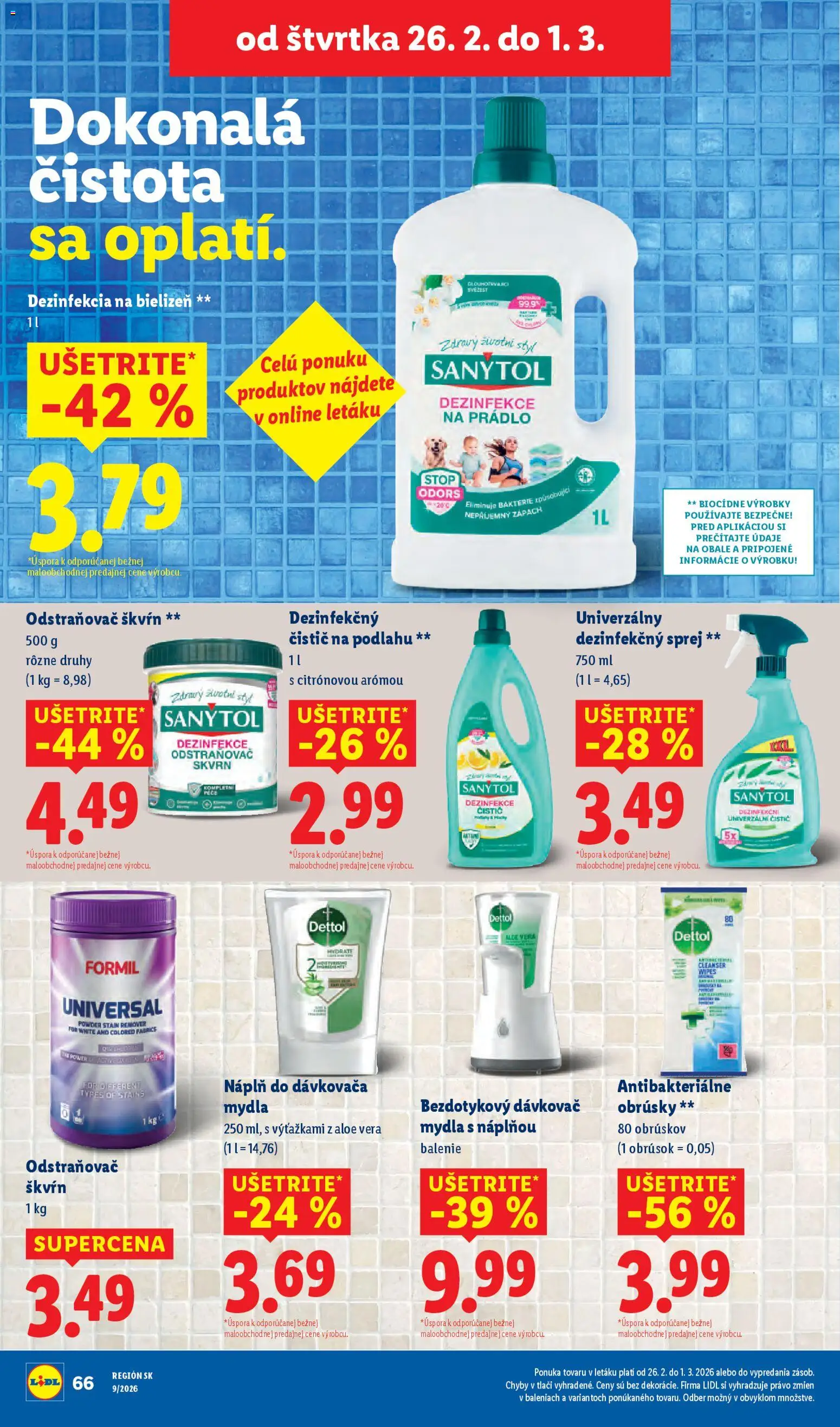 Nové Lidl akcie – leták je platný od 26.02.2026 | Strana: 26 | Produkty: Sanytol, Odstraňovač škvŕn, Dettol