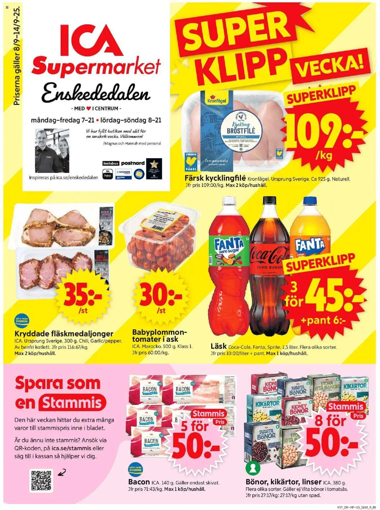 ICA Supermarket reklamblad aktuell från 08.09.2025 | Sida: 1 | Produkter: Såg, Galler, Tomater, Bönor