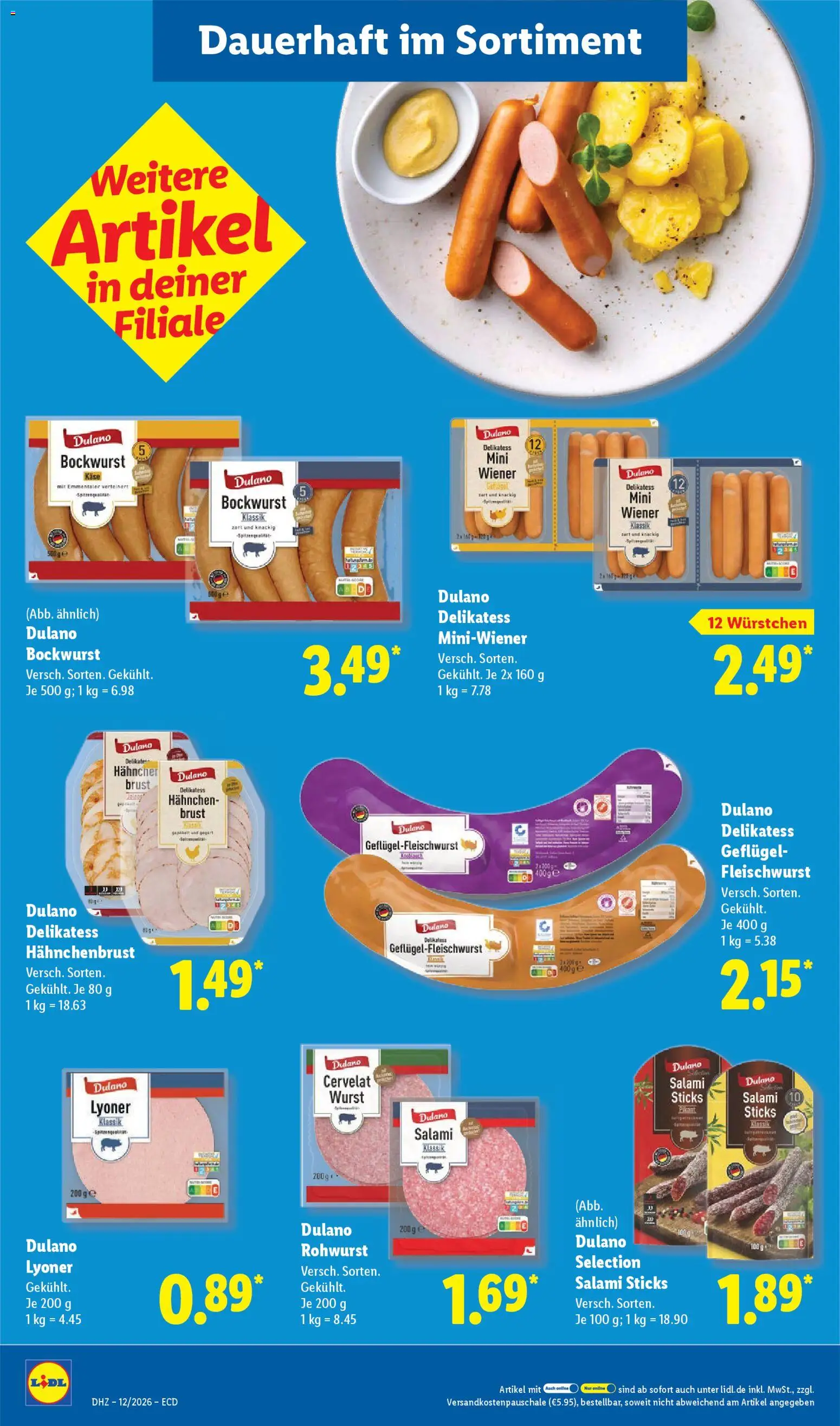 Lidl Prospekt – gültig ab 16.03.2026 | Seite: 24 | Produkte: Bockwurst, Hahnchen, Käse, Salami