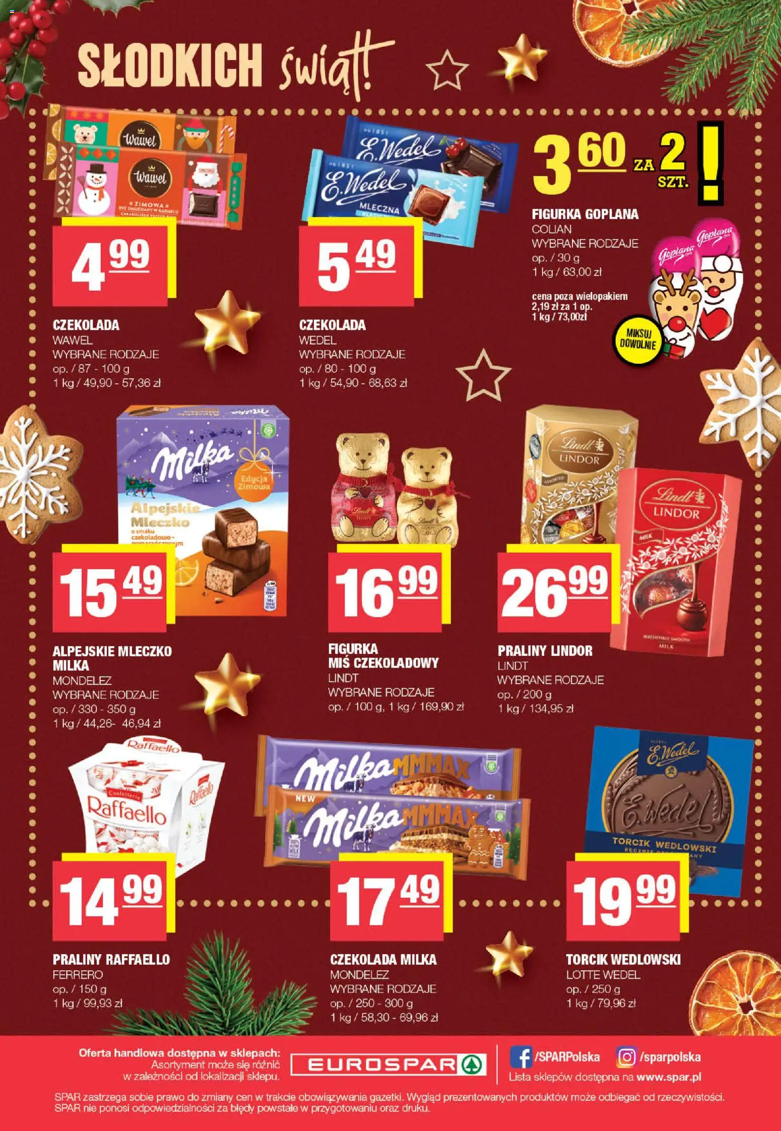 Spar Gazetka - Eurospar od 08.12.2025 | Strona: 24 | Produkty: Praliny, Milka, Czekolada, Torcik wedlowski
