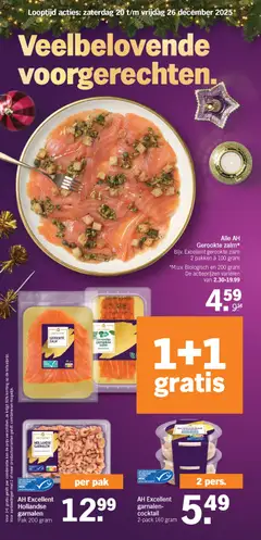 Alle AH Gerookte zalm*, Bijv. Excellent gerookte zalm 2 pakken à 100 gram *M.u.v. Biologisch en 200 gram De actieprijzen variëren van 2.30-19.99 - Voorbeeld van een folder van Albert Heijn, geldig van 20.12.2025 | Pagina: 5