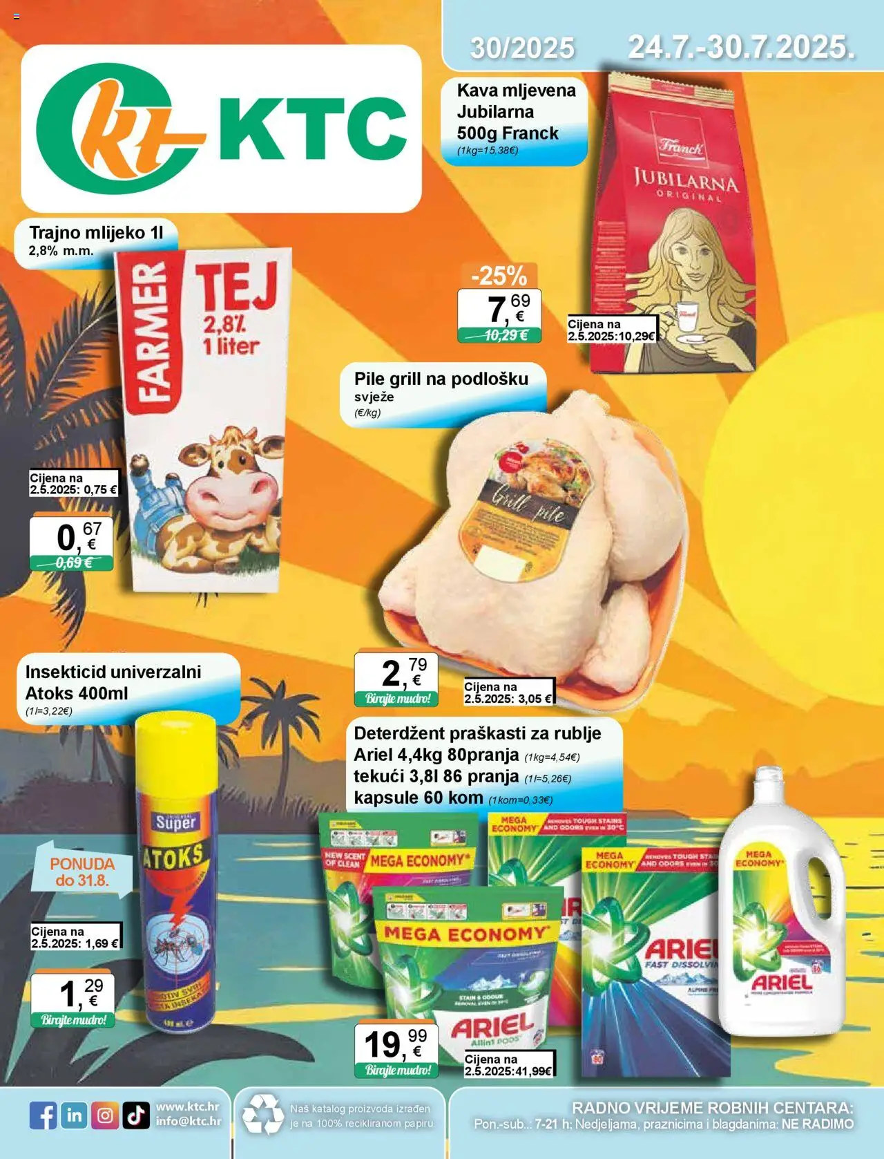 KTC katalog | vrijedi od 24.07.2025 | Stranica: 1 | Proizvodi: Mlijeko, Kava, Trajno mlijeko, Ariel