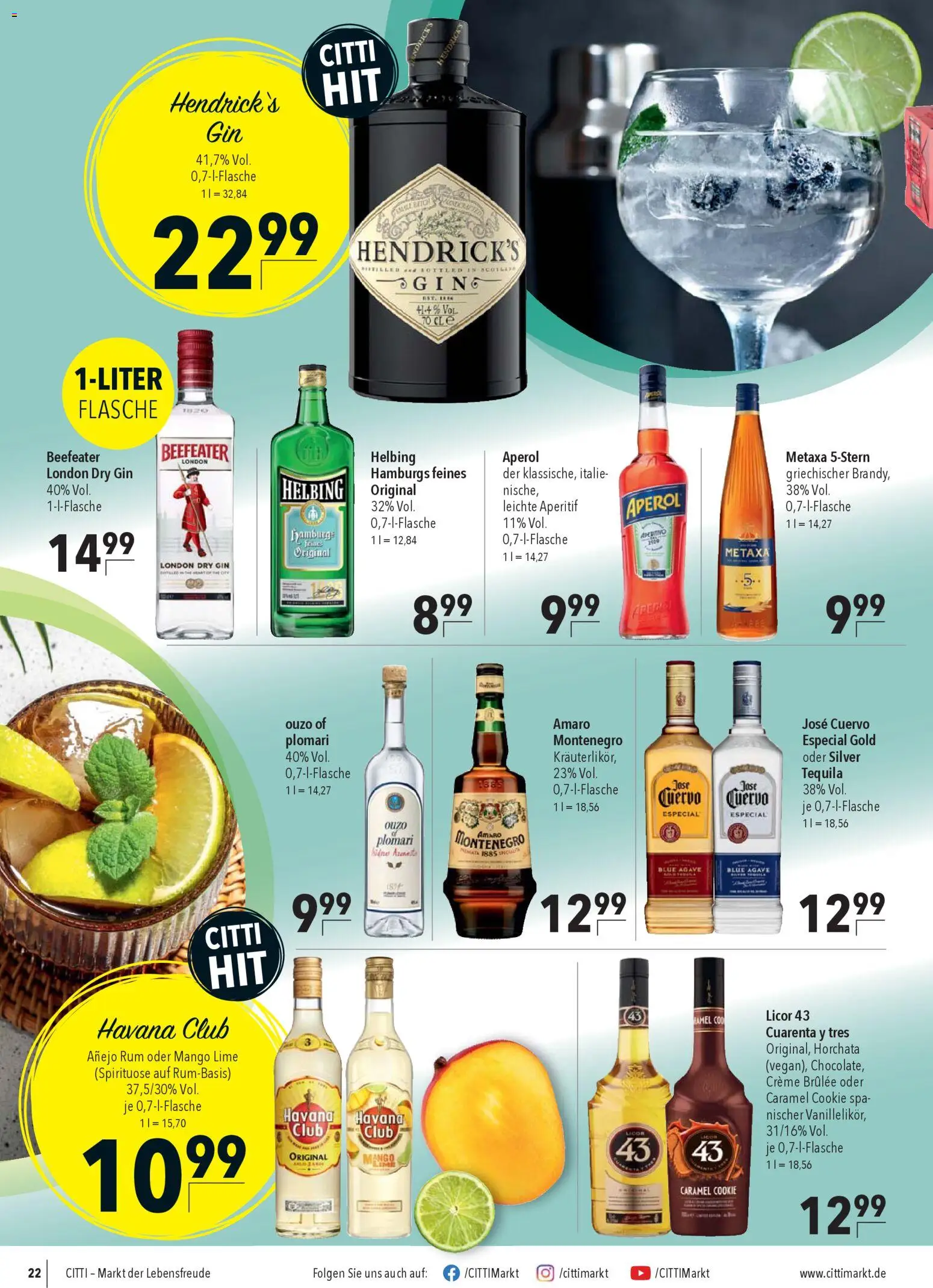 CITTI Markt Prospekt 	 – gültig ab 28.01.2026 | Seite: 22 | Produkte: Havana club, Metaxa, Creme brulee, Gin