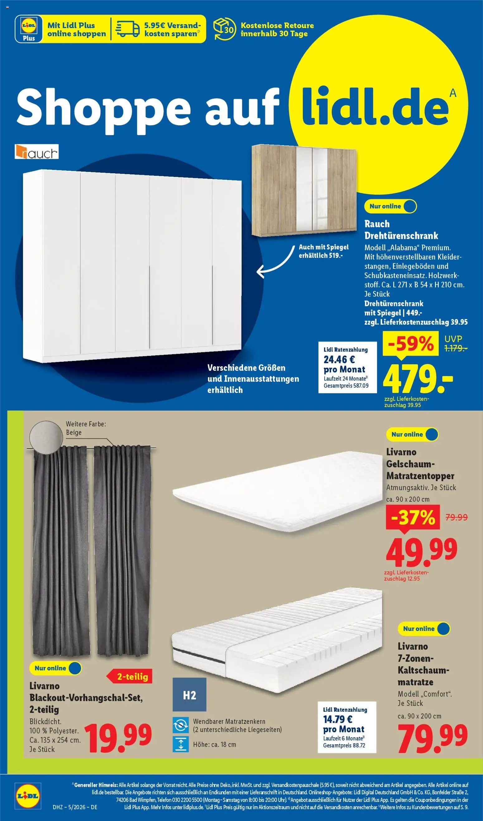 Lidl Prospekt Uffenheim – gültig ab 26.01.2026 | Seite: 10 | Produkte: Matratze, Drehtürenschrank, Kaltschaum Matratze, Spiegel