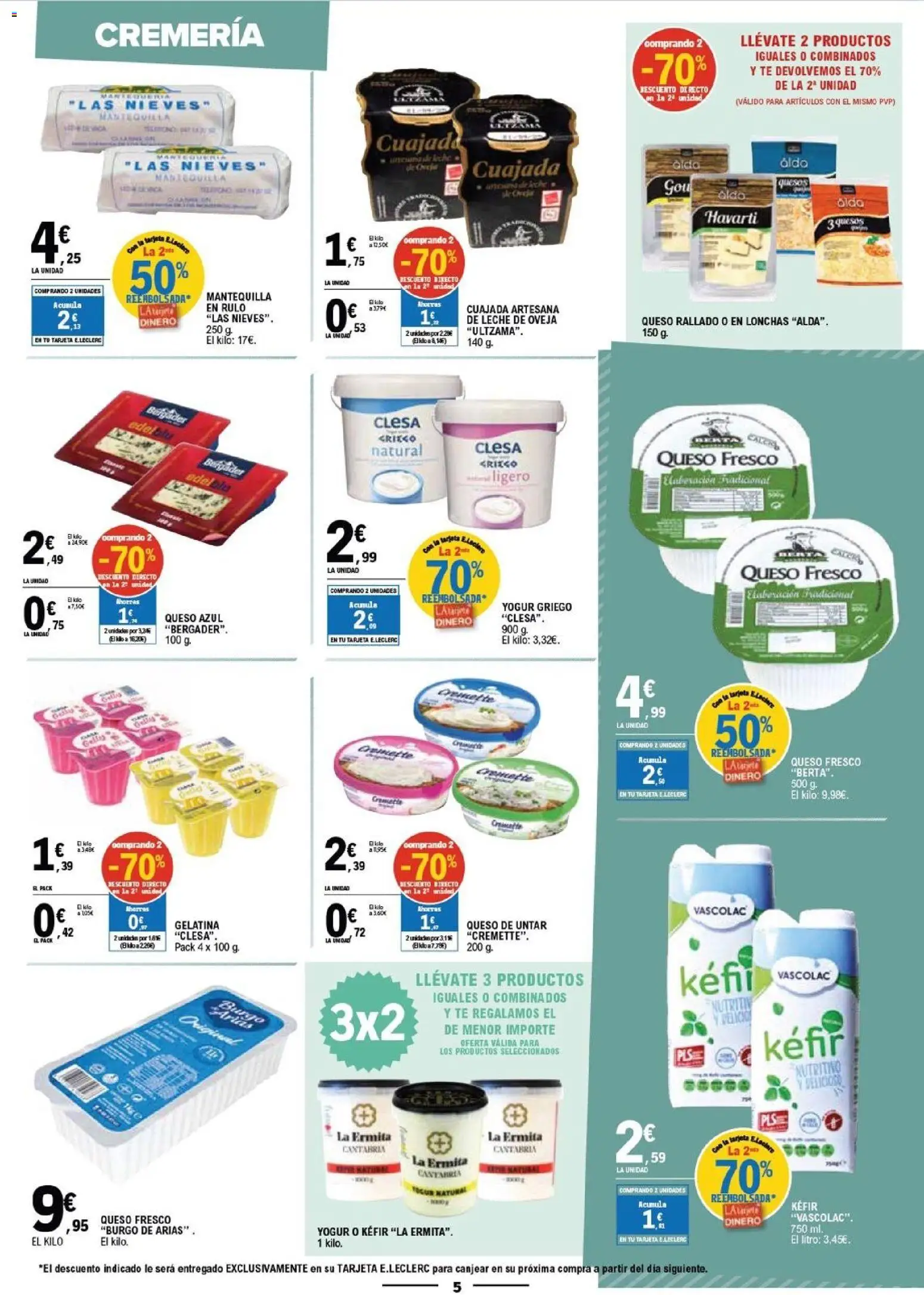 E.Leclerc - Más Barato │ válido desde el 18.03.2026 | Página: 5 | Productos: Gelatina, Queso, Yogur, Queso fresco