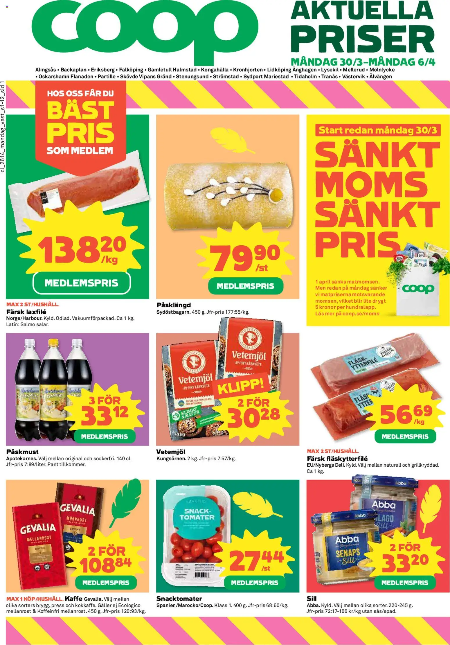 Coop reklamblad aktuell från 30.03.2026 | Sida: 1 | Produkter: Galler, Fläskytterfilé, Fläsk, Tomater