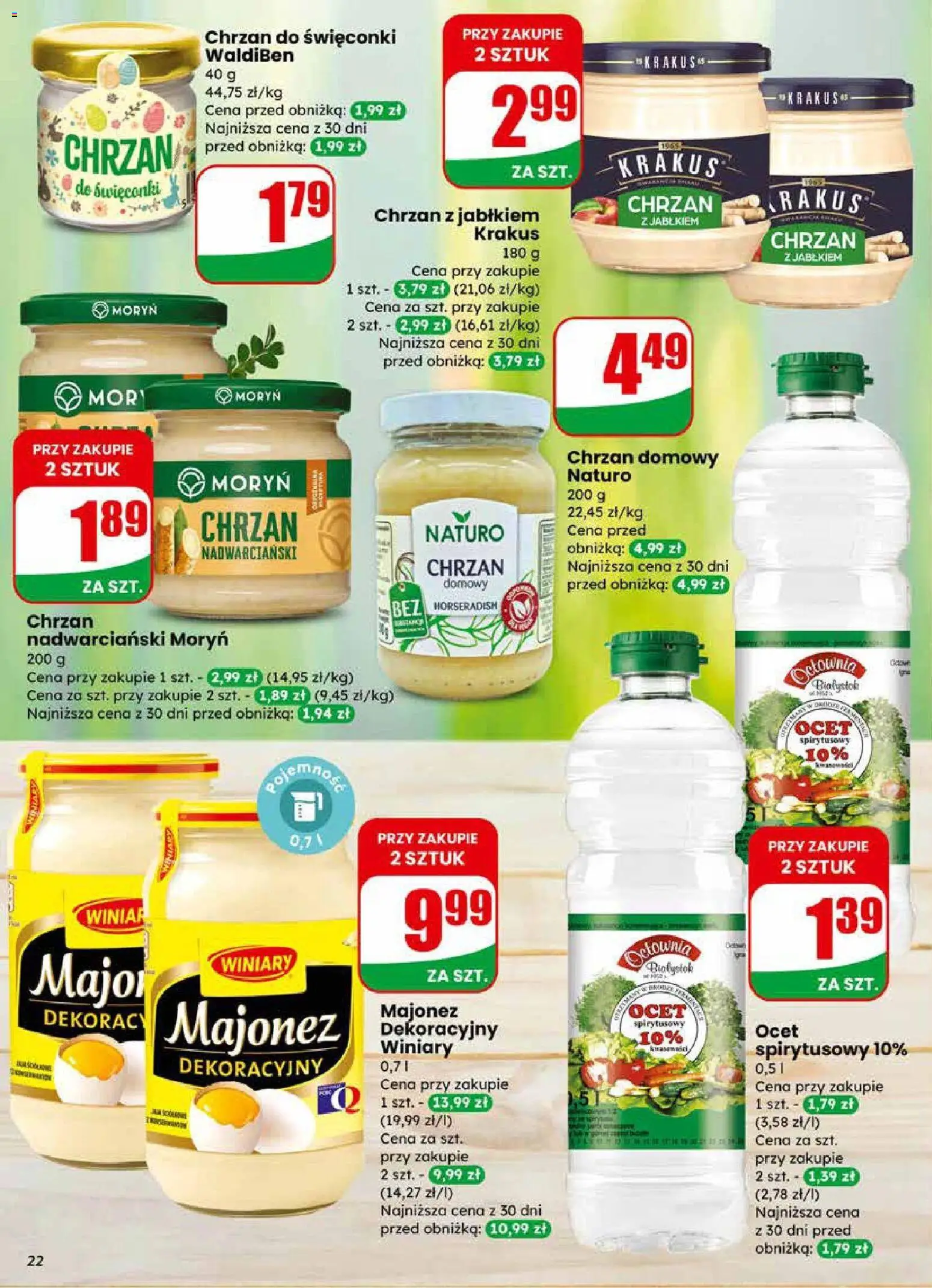 Dino gazetka od 11.03.2026 | Strona: 22 | Produkty: Ocet spirytusowy, Ocet, Chrzan, Majonez