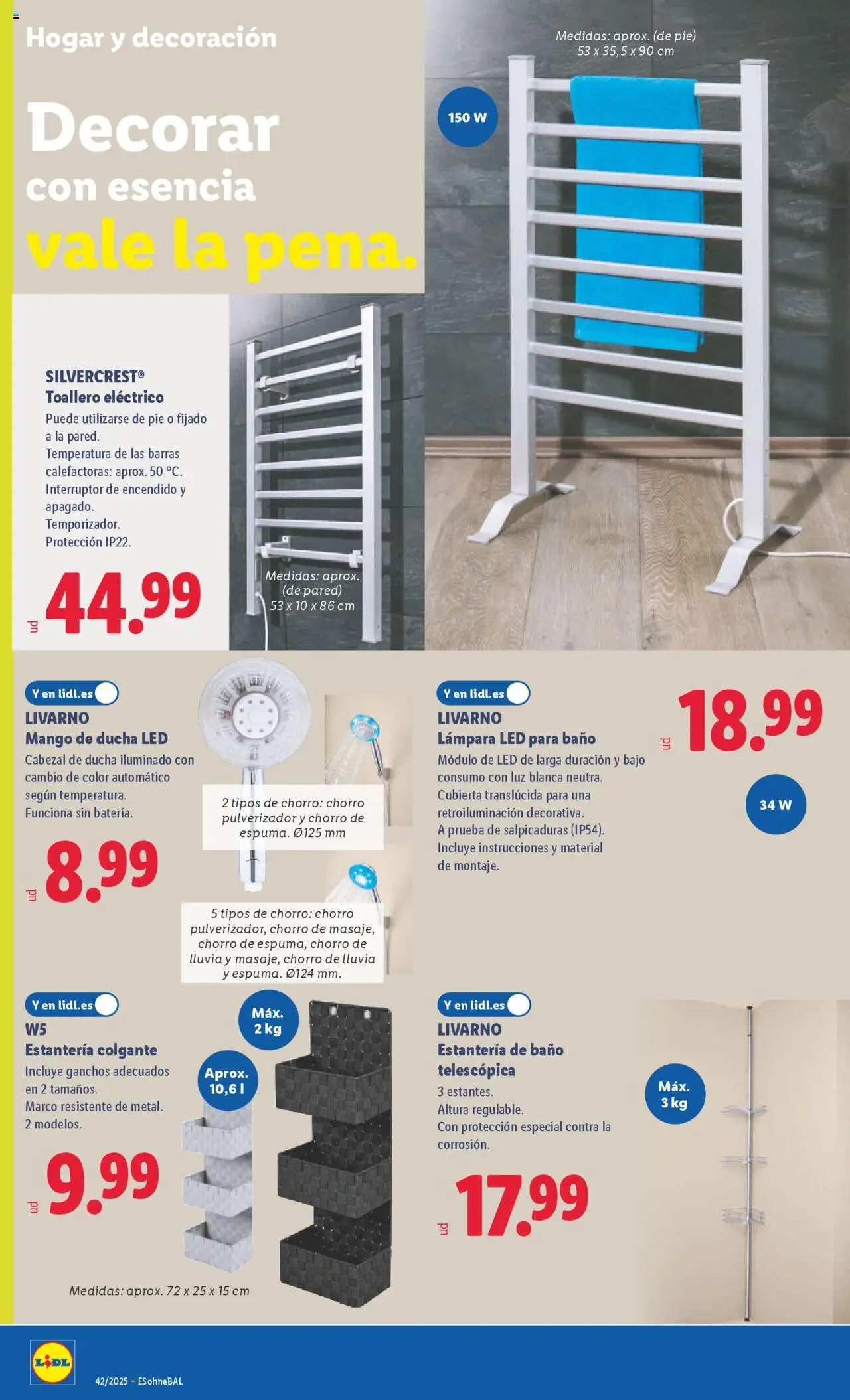 Lidl catálogo de bazar BCN │ válido desde el 13.10.2025 | Página: 18 | Productos: Cabezal de ducha, Toallero, Marco, Lámpara