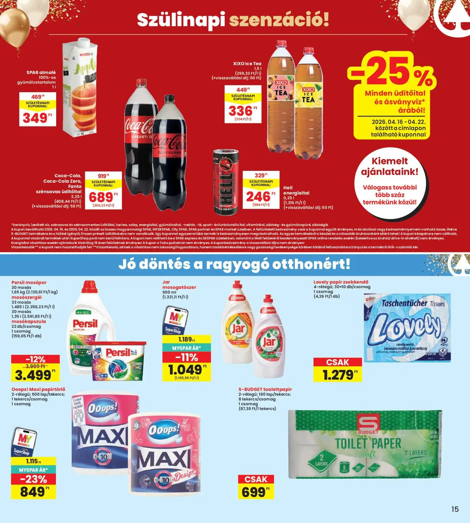 Interspar akciós ujság - amely érvényes a következő dátumtól: 16.04.2026 | Oldal: 15 | Termékek: Persil, Ice tea, Mosogatószer, Cukor