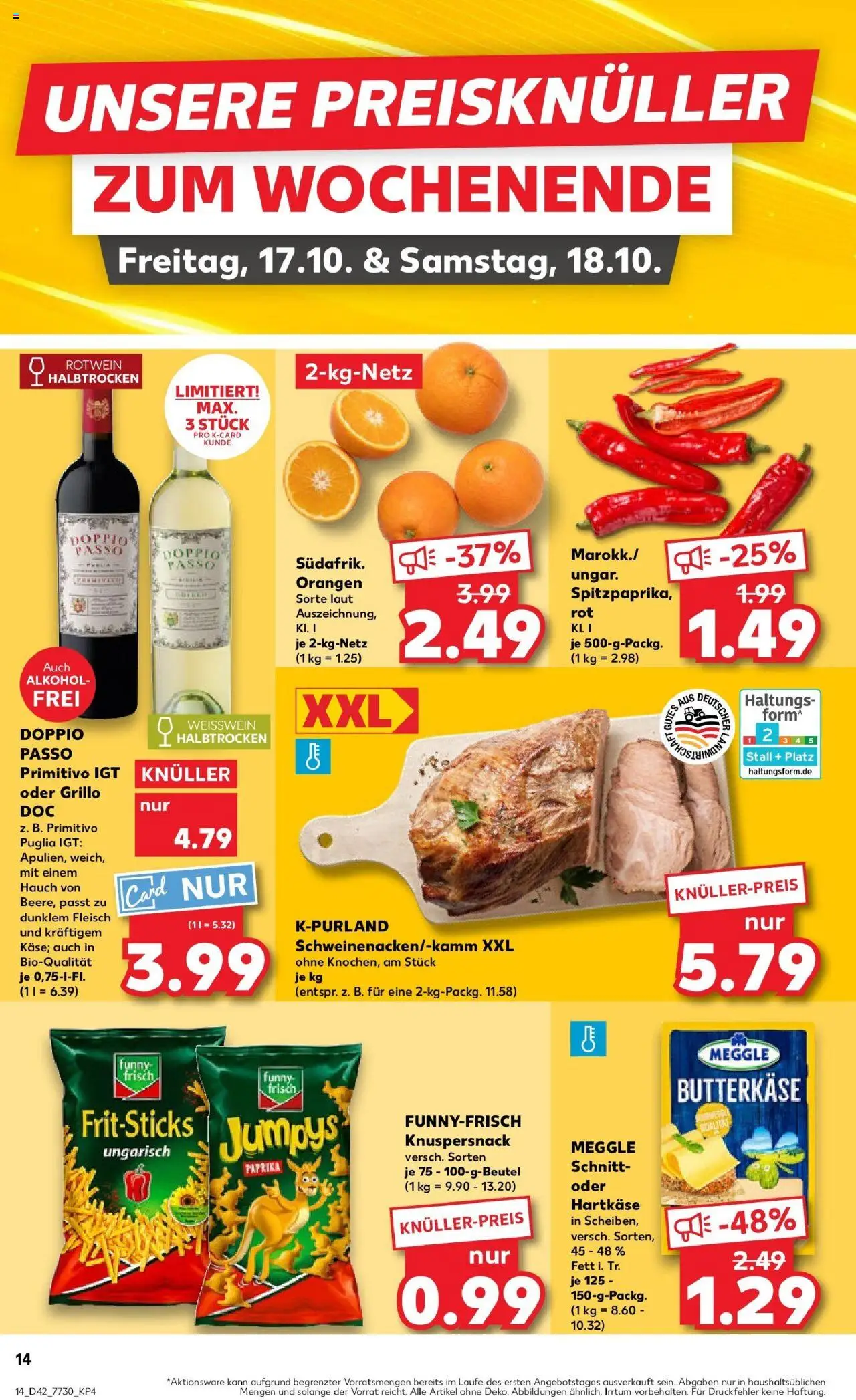 Kaufland prospekt Bad Kissingen	 – gültig ab 15.10.2025 | Seite: 14 | Produkte: Rotwein, Weißwein halbtrocken, Doppio passo primitivo, Fleisch