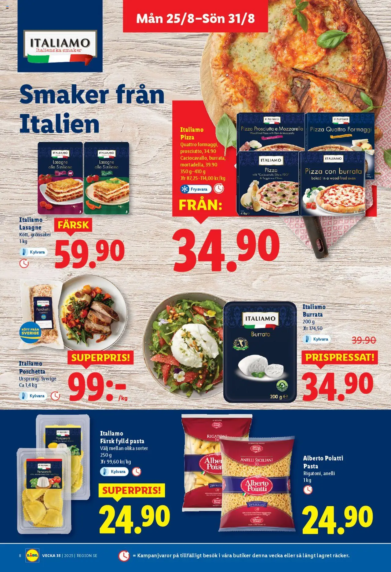 Lidl reklamblad aktuell från 25.08.2025 | Sida: 10 | Produkter: Burrata, Pizza, Pasta