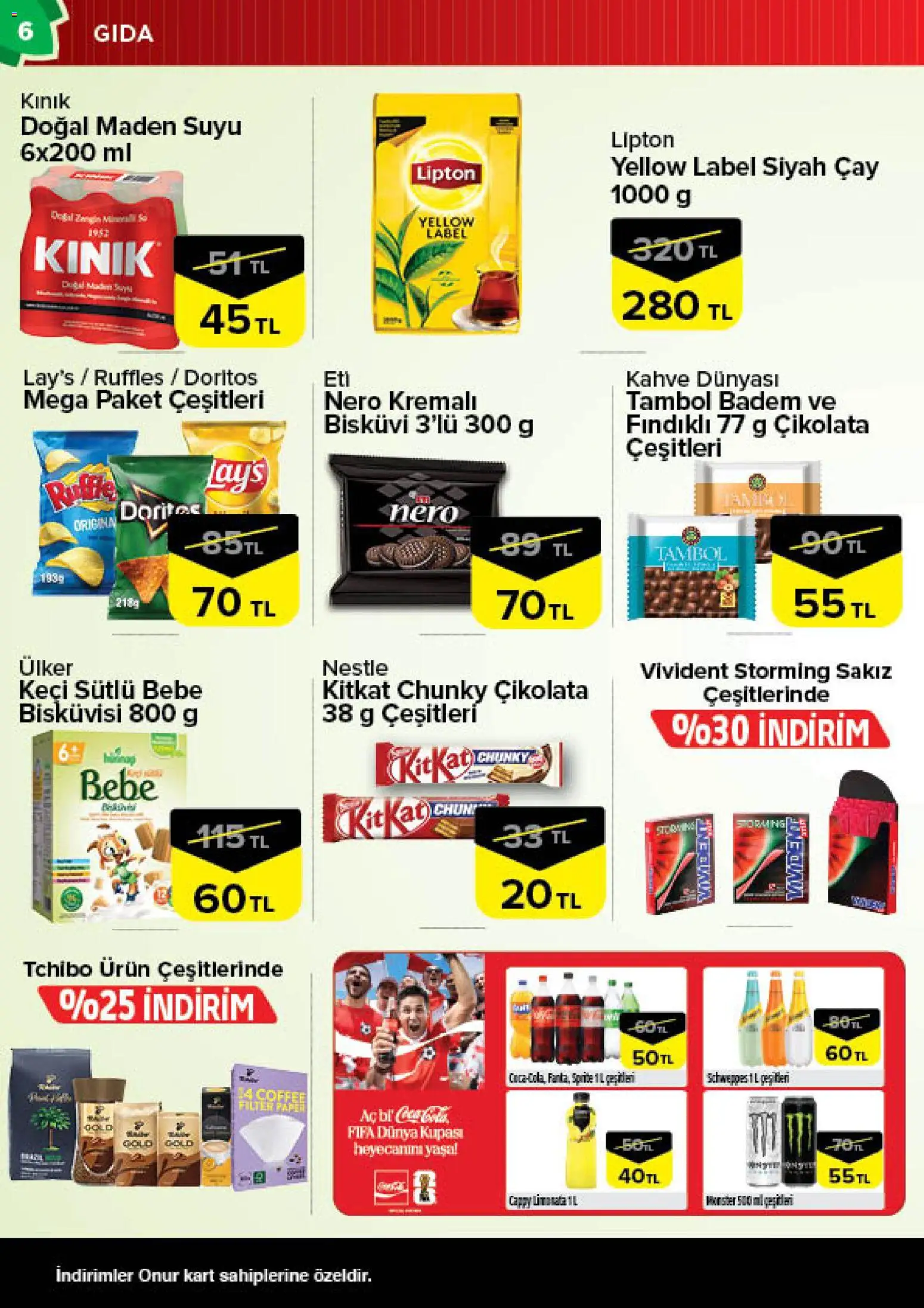 Onur Market Katalog - Bursa - 28.04.2026 tarihinden itibaren geçerlidir | Sayfa: 6 | Ürünler: Kahve, Çikolata, Maden suyu, Bisküvi